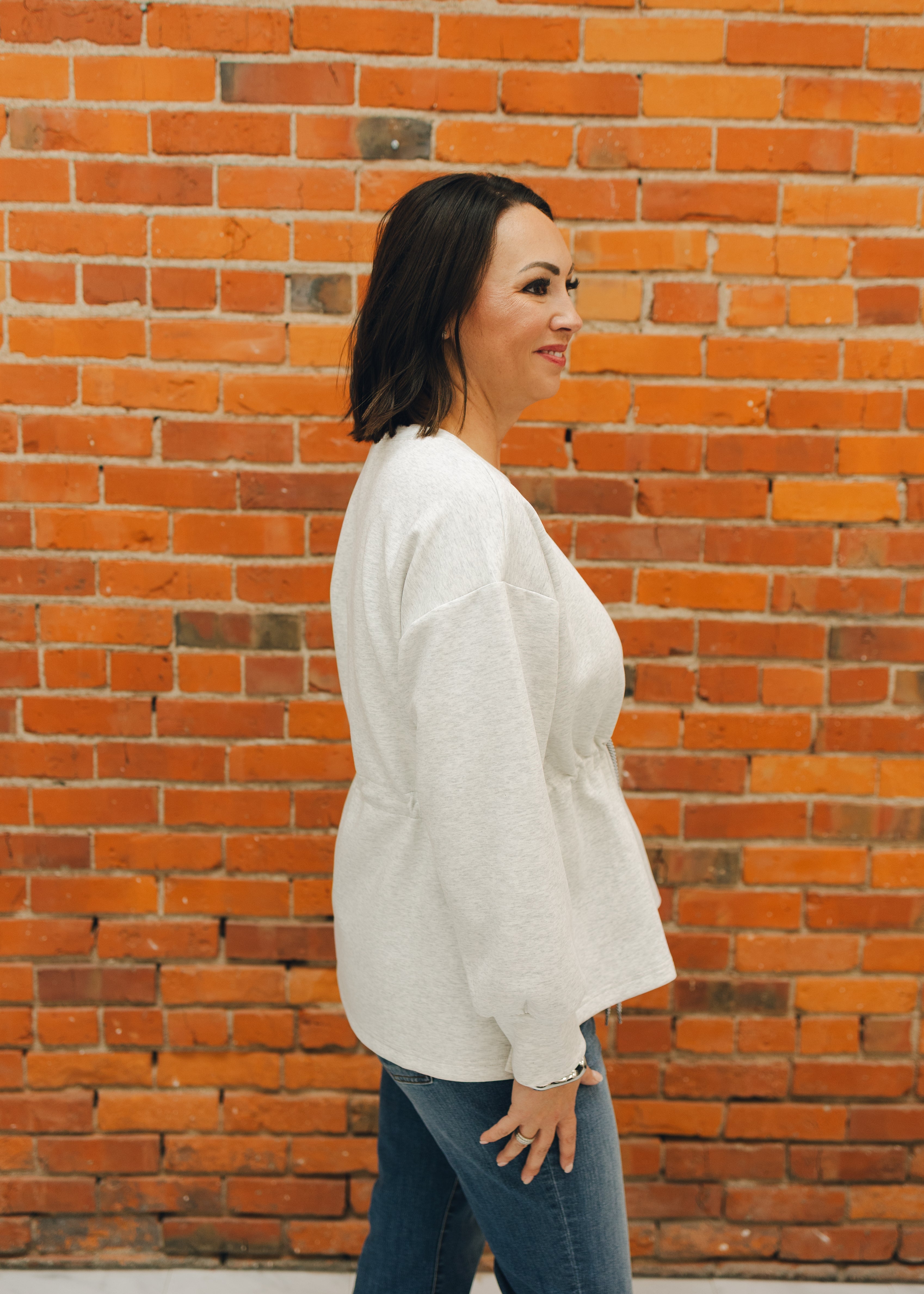 Drawstring Waist Smooth Textured Top