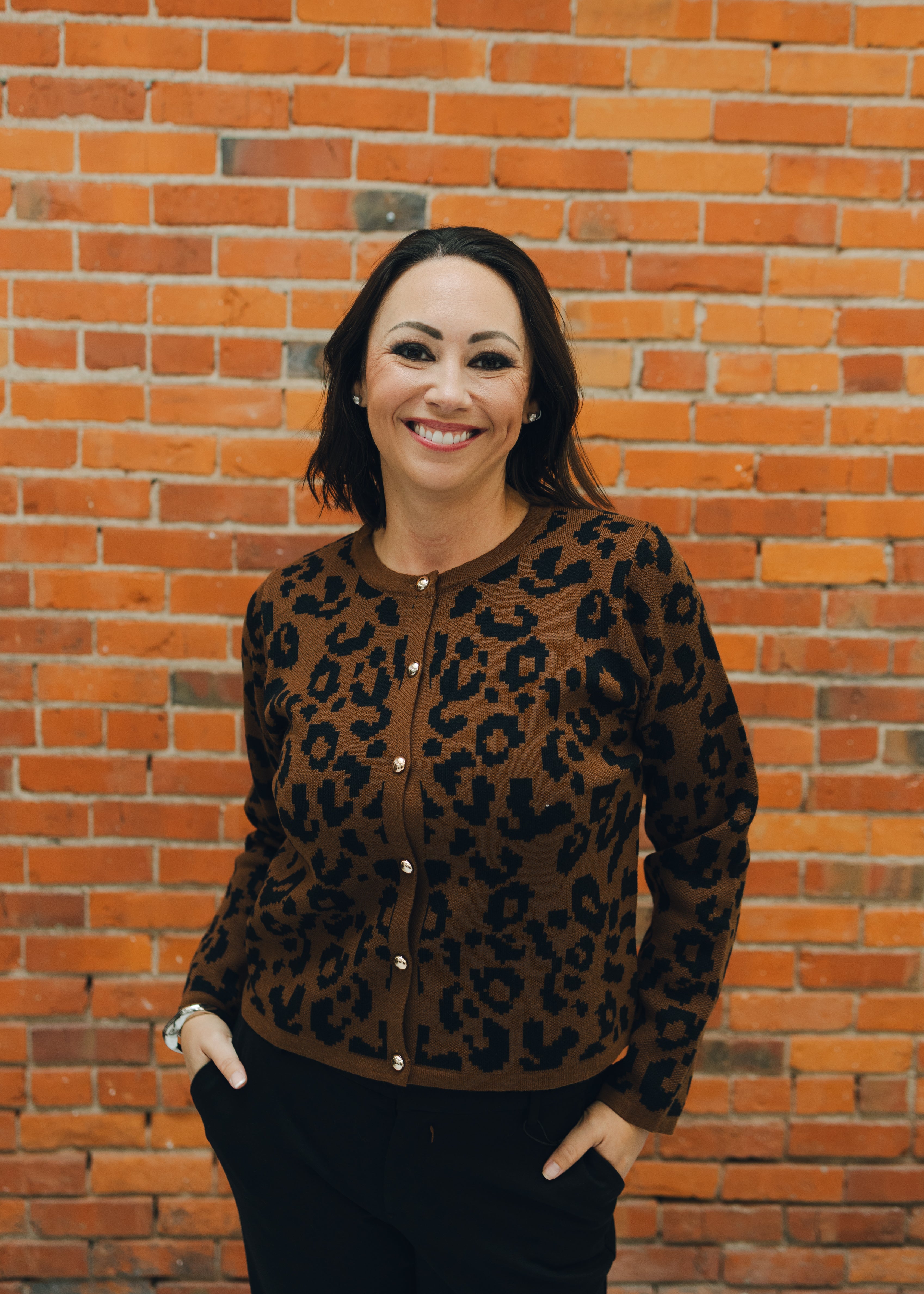 Button Down Leopard Sweater Cardigan - Brown