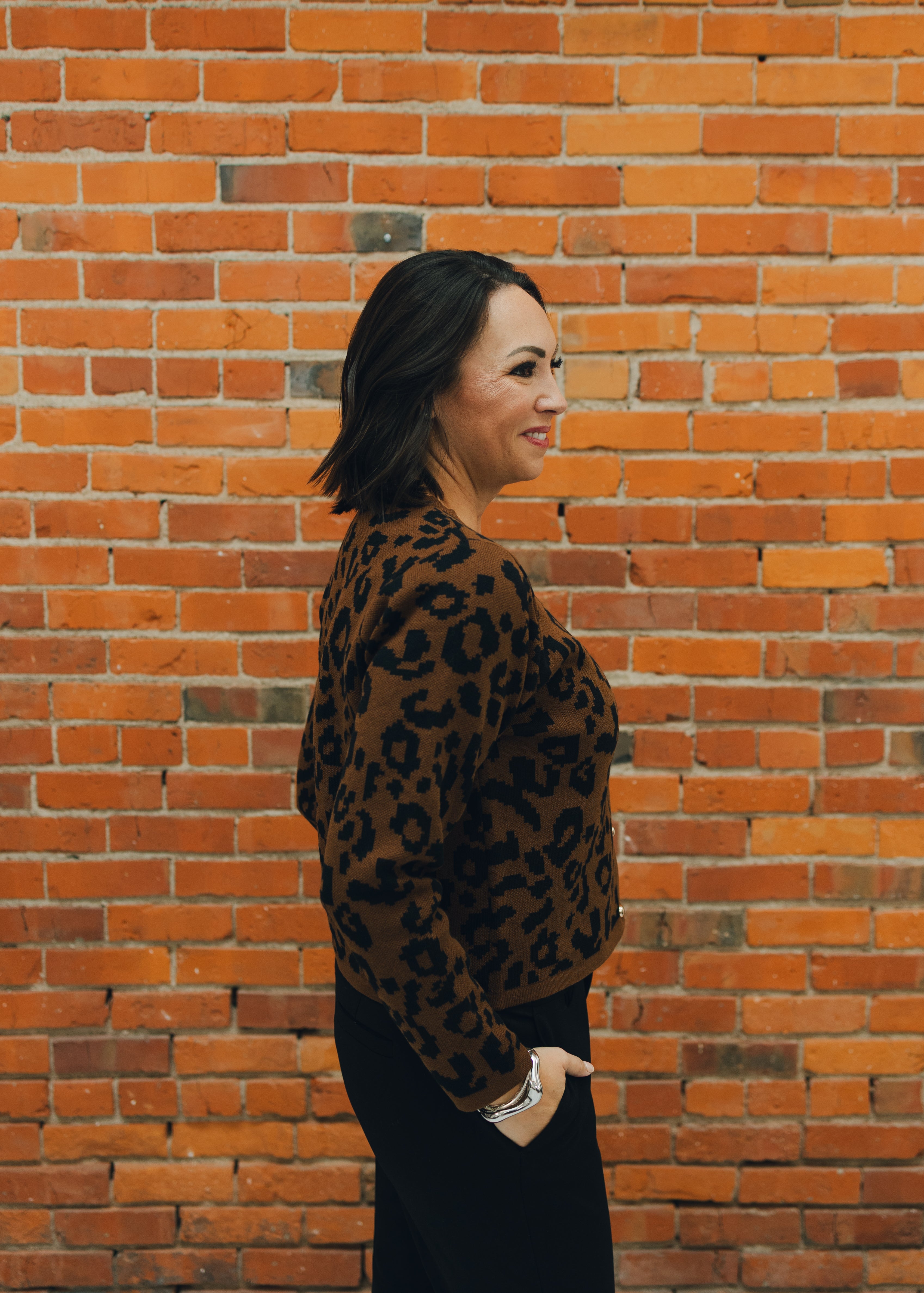 Button Down Leopard Sweater Cardigan - Brown