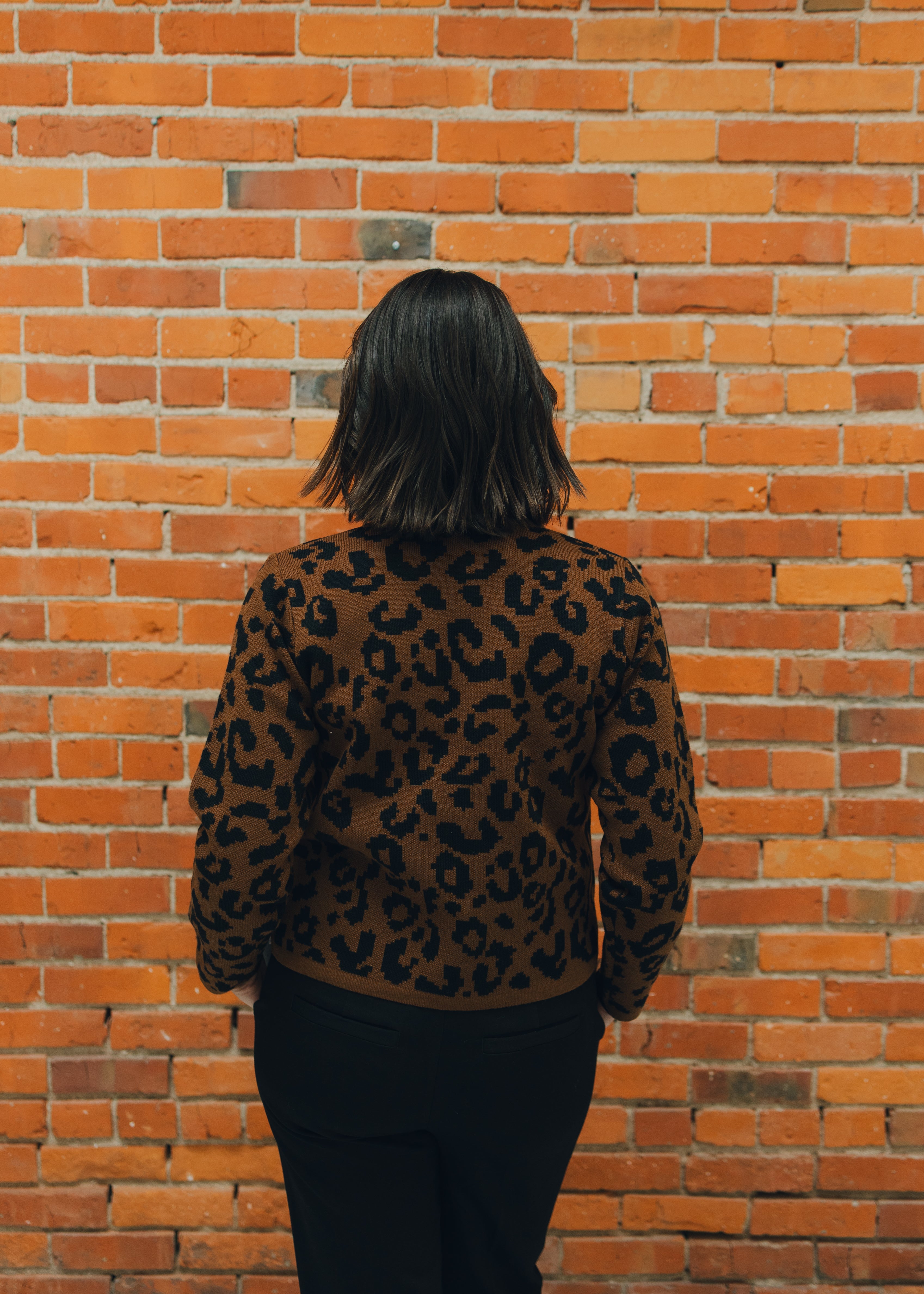 Button Down Leopard Sweater Cardigan - Brown