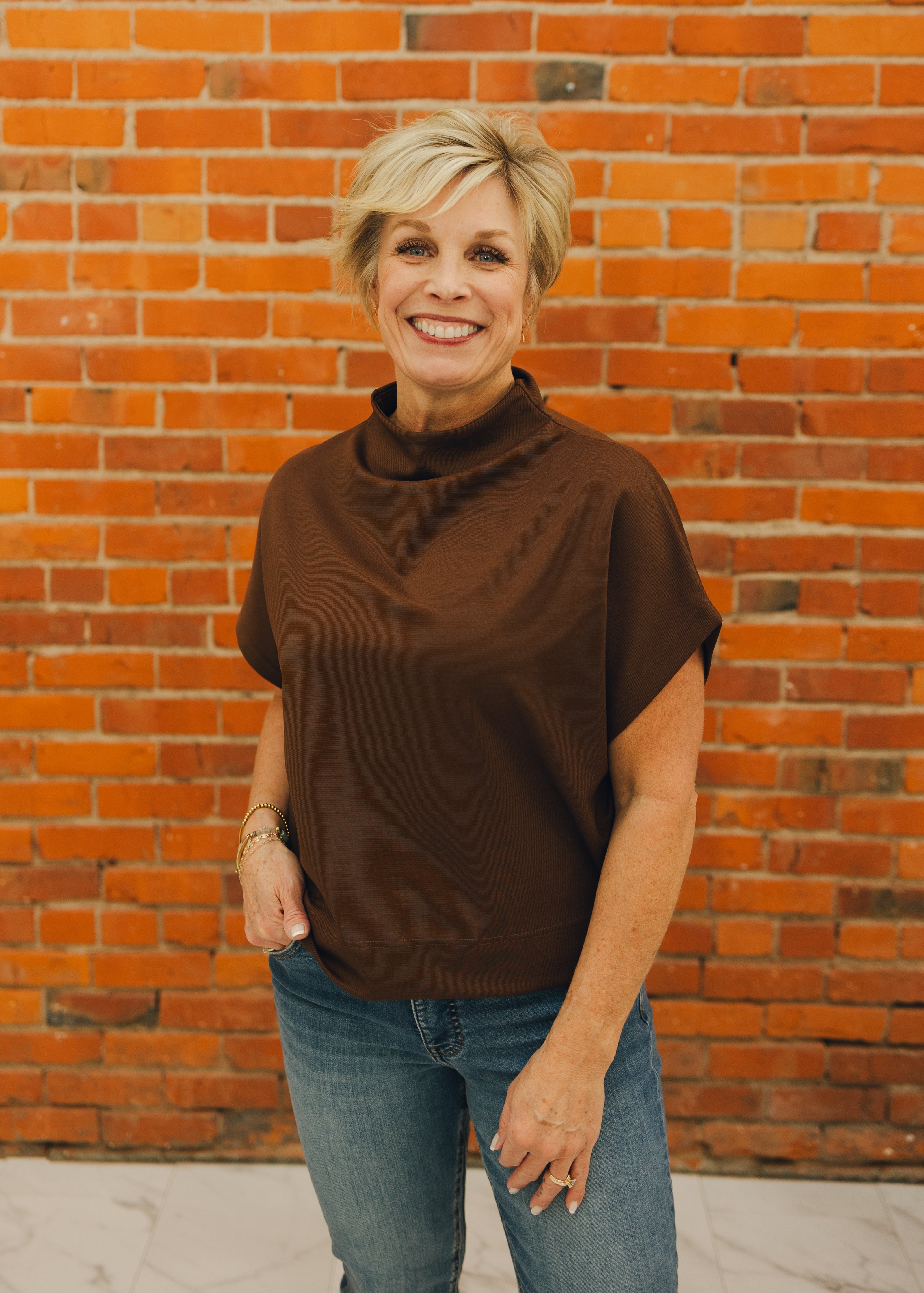 Solid Mock Neck Short Sleeve Top