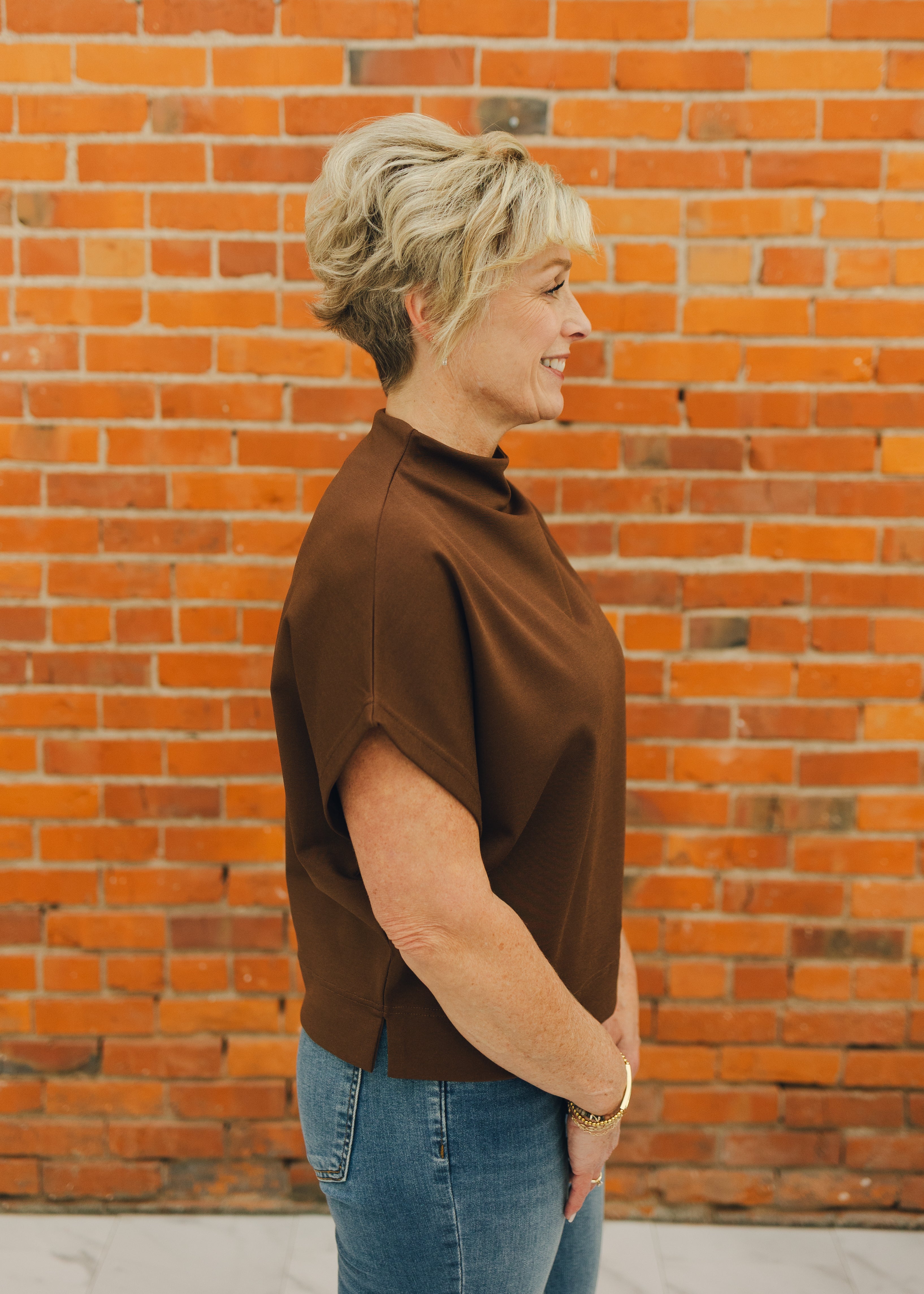 Solid Mock Neck Short Sleeve Top