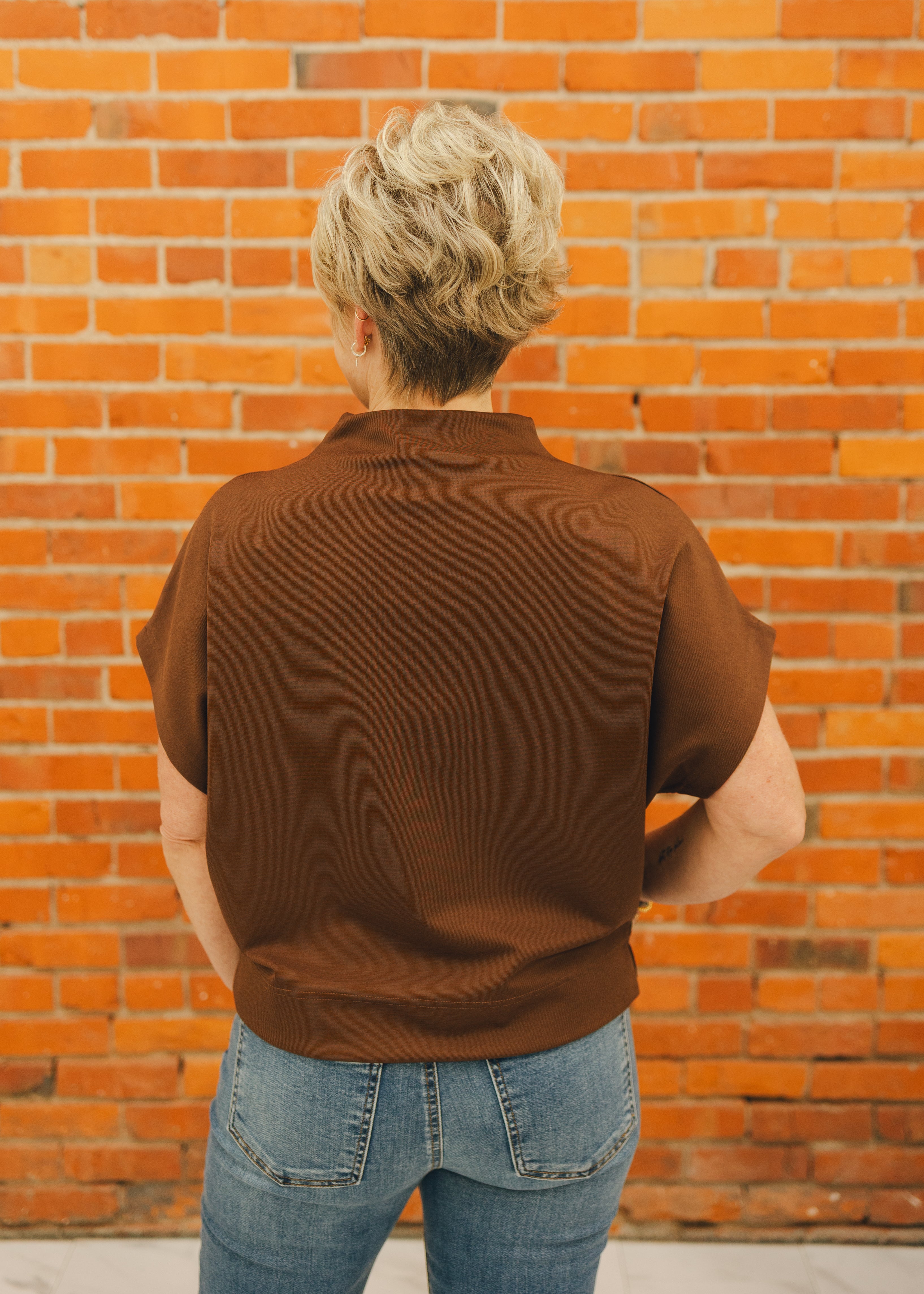 Solid Mock Neck Short Sleeve Top