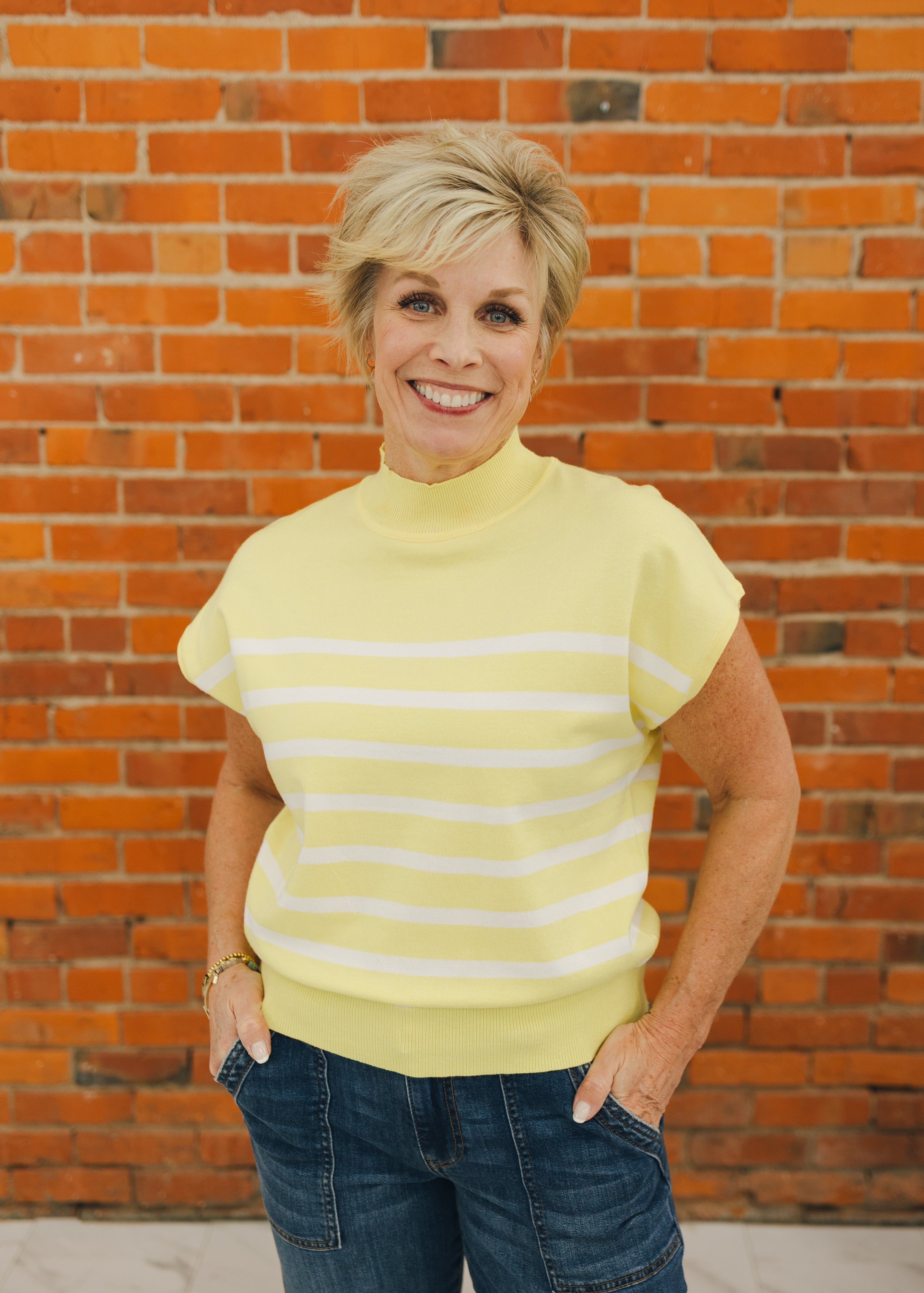 Short Sleeved Striped Sweater