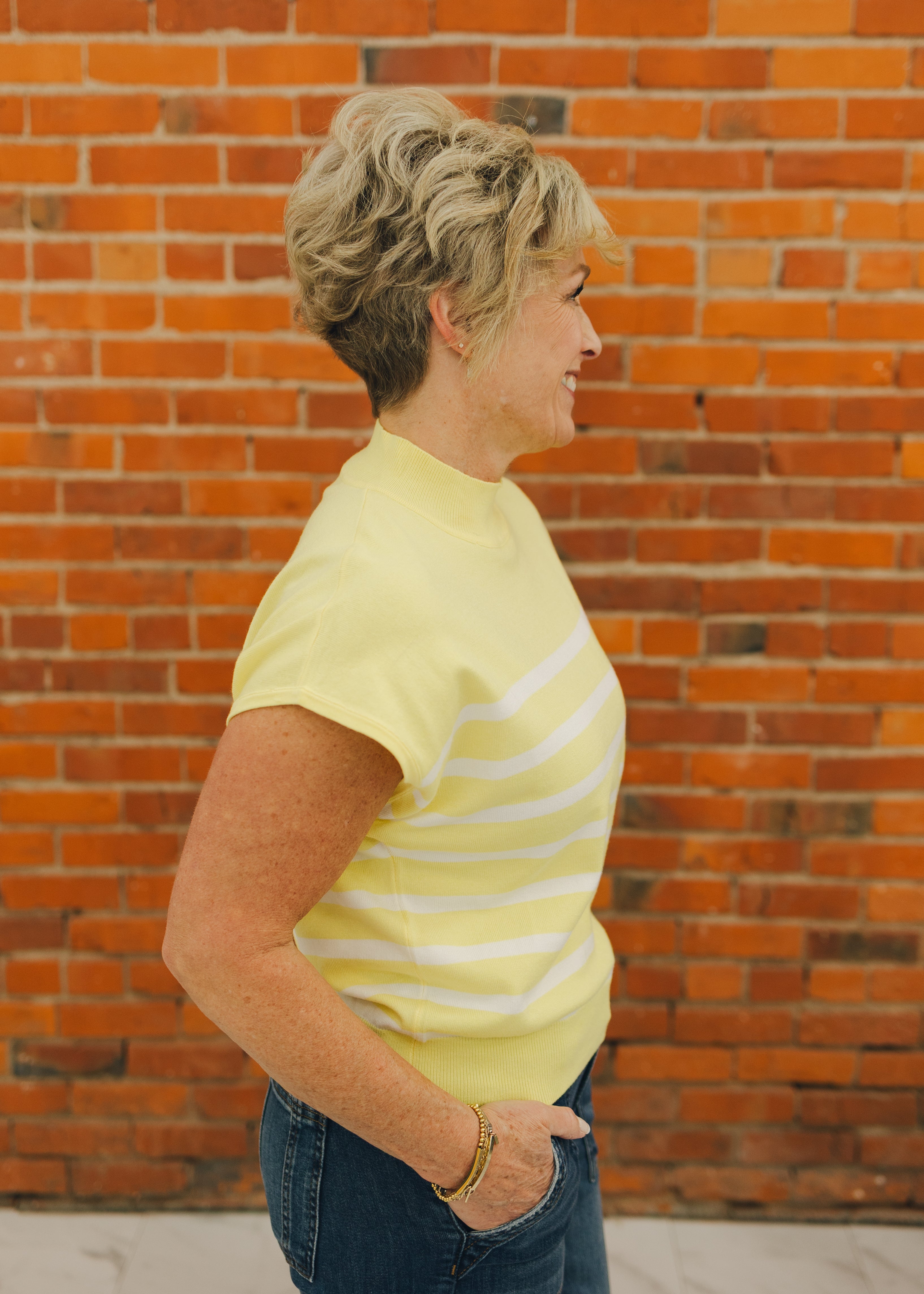 Short Sleeved Striped Sweater