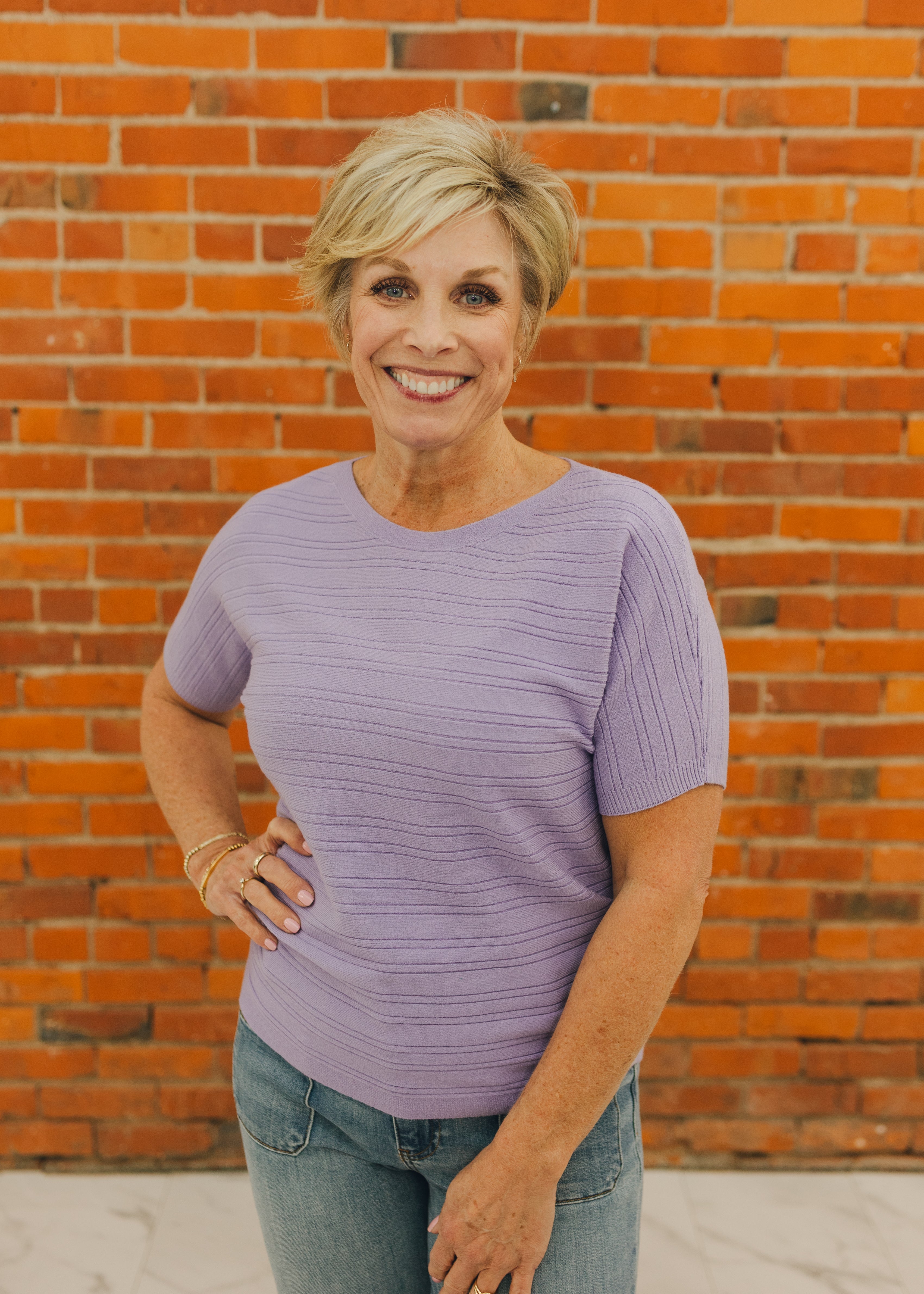 Variegated Rib Short Sleeve Top