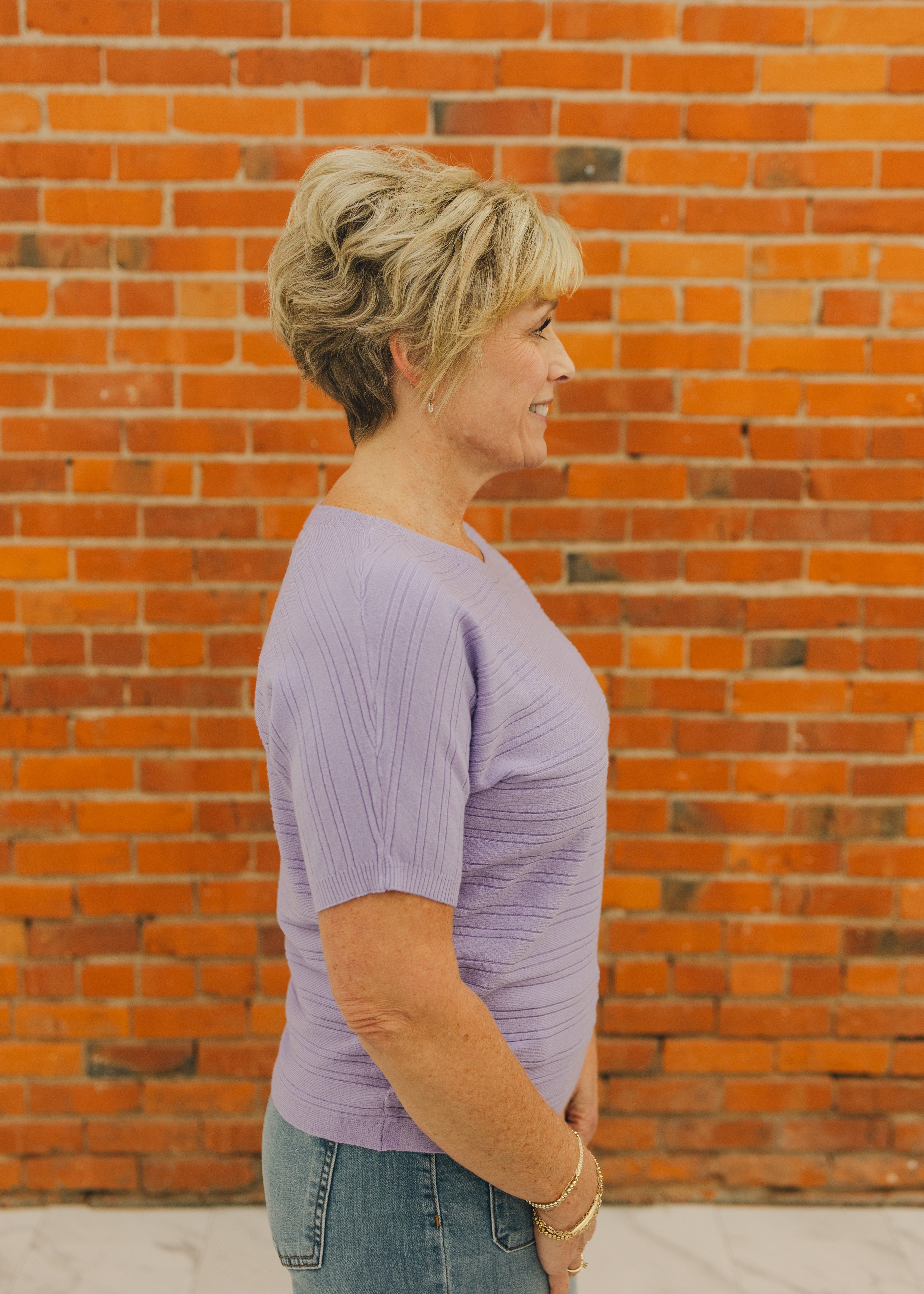 Variegated Rib Short Sleeve Top