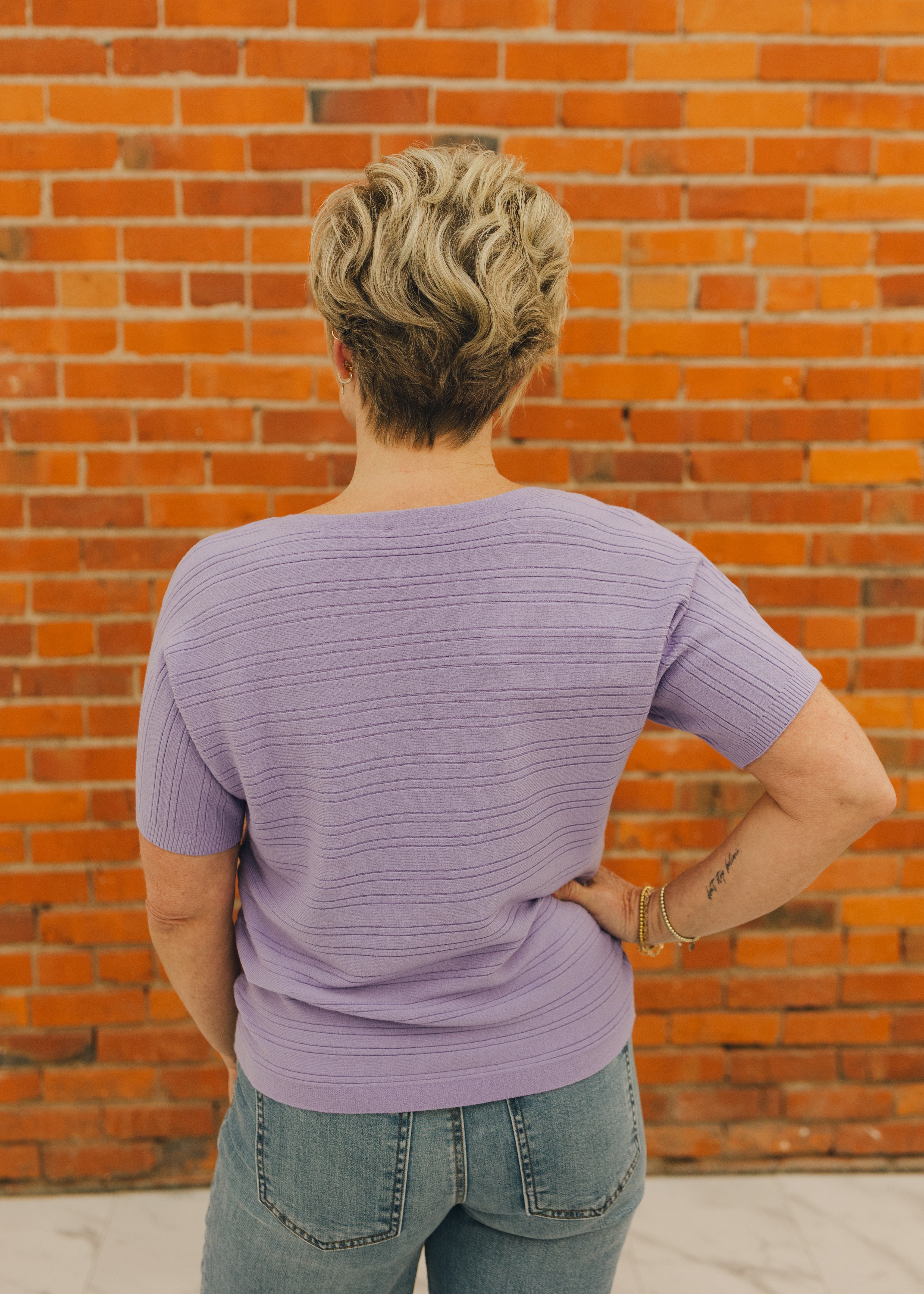 Variegated Rib Short Sleeve Top