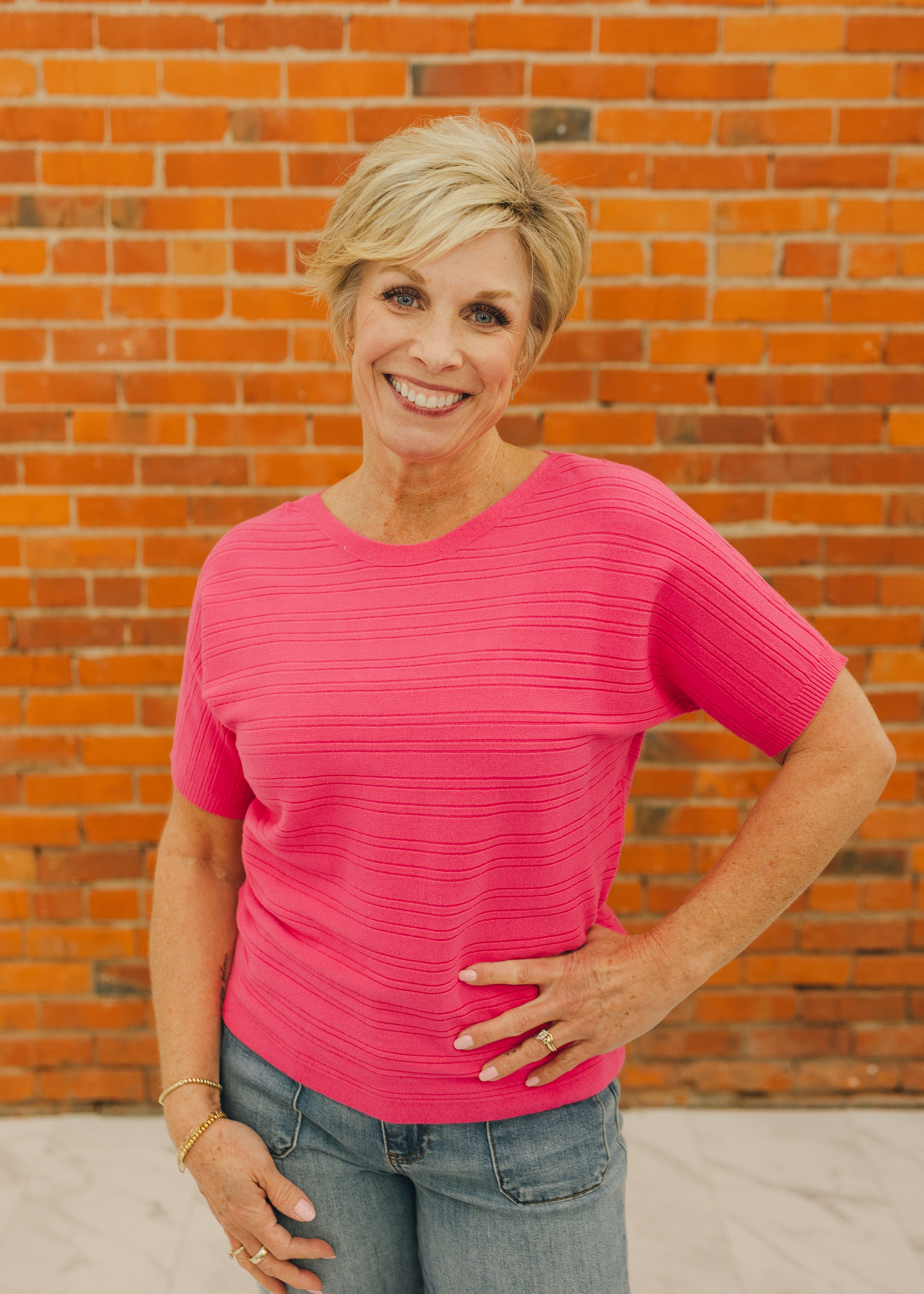 Variegated Rib Short Sleeve Top