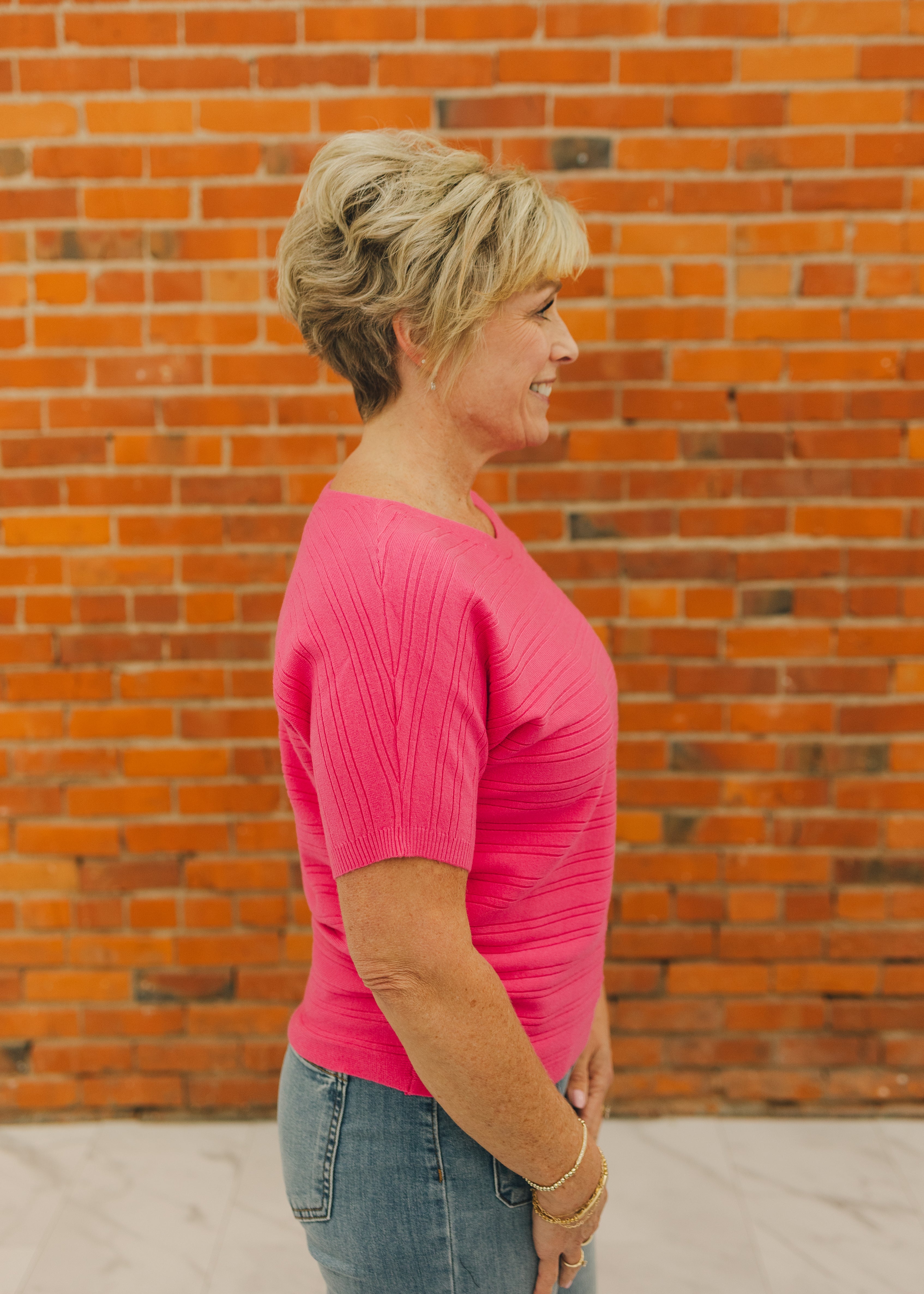 Variegated Rib Short Sleeve Top