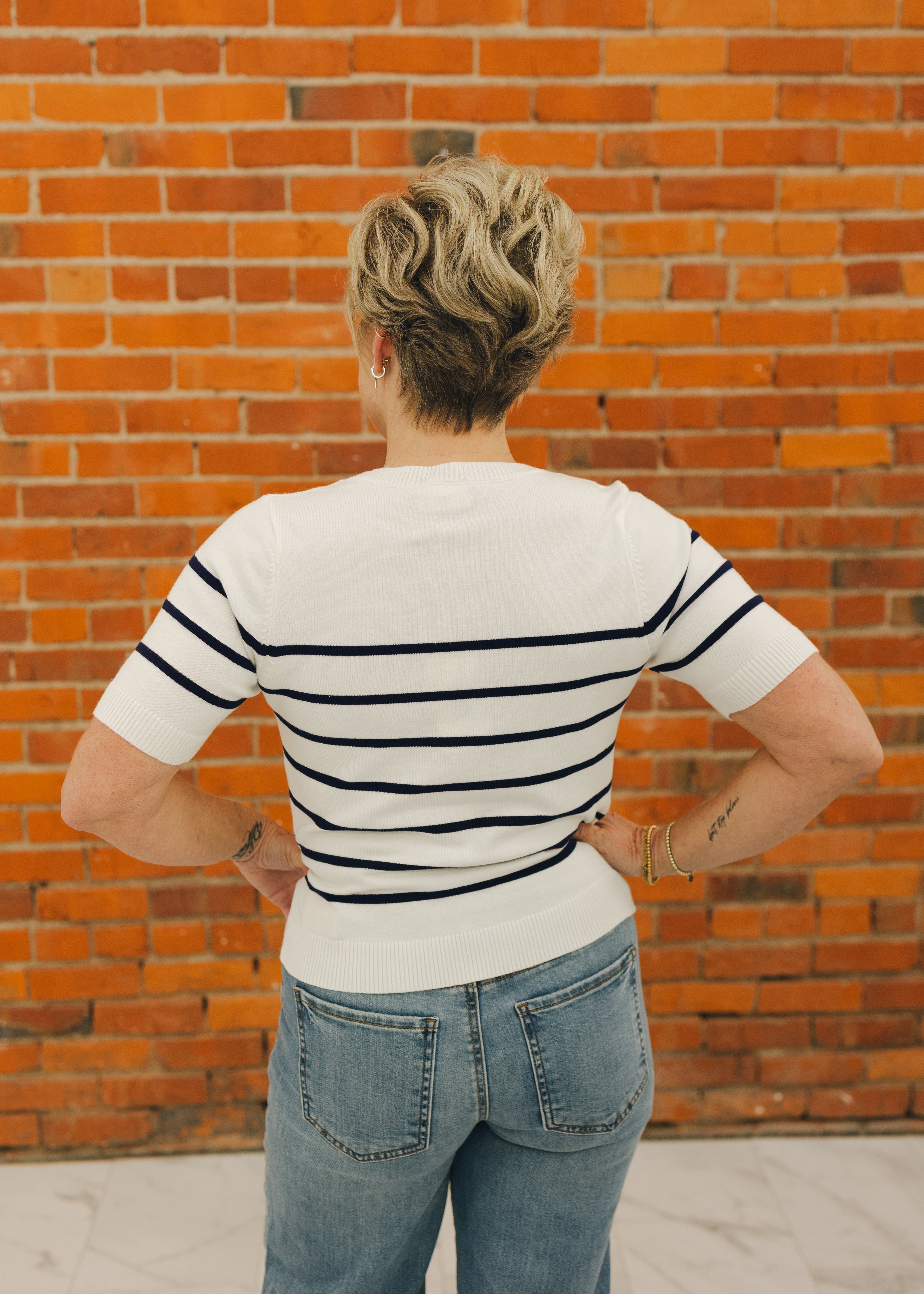 Short Sleeve Preppy Striped Top