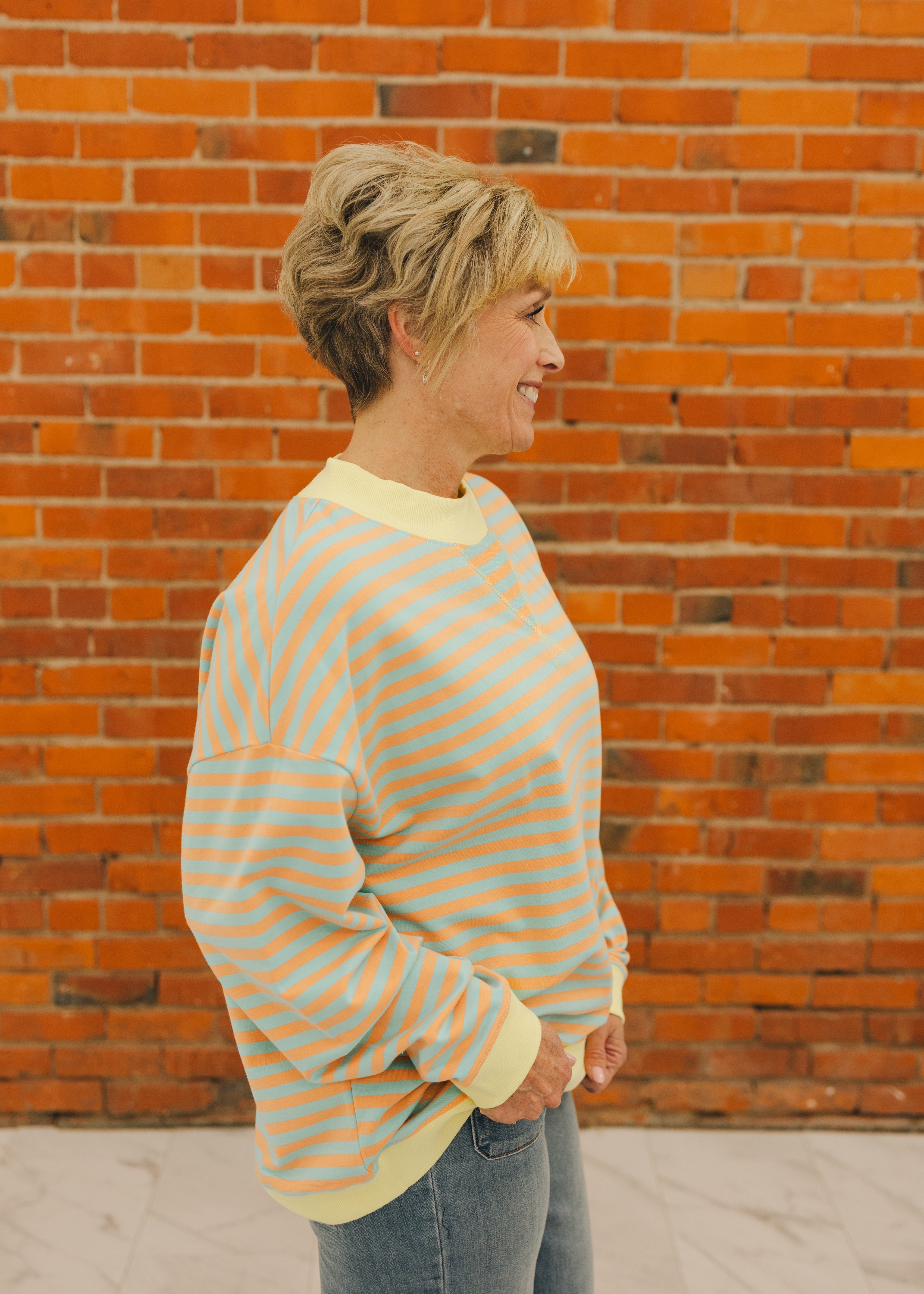 Mock Neck Striped Terry Lounge Sweatshirt