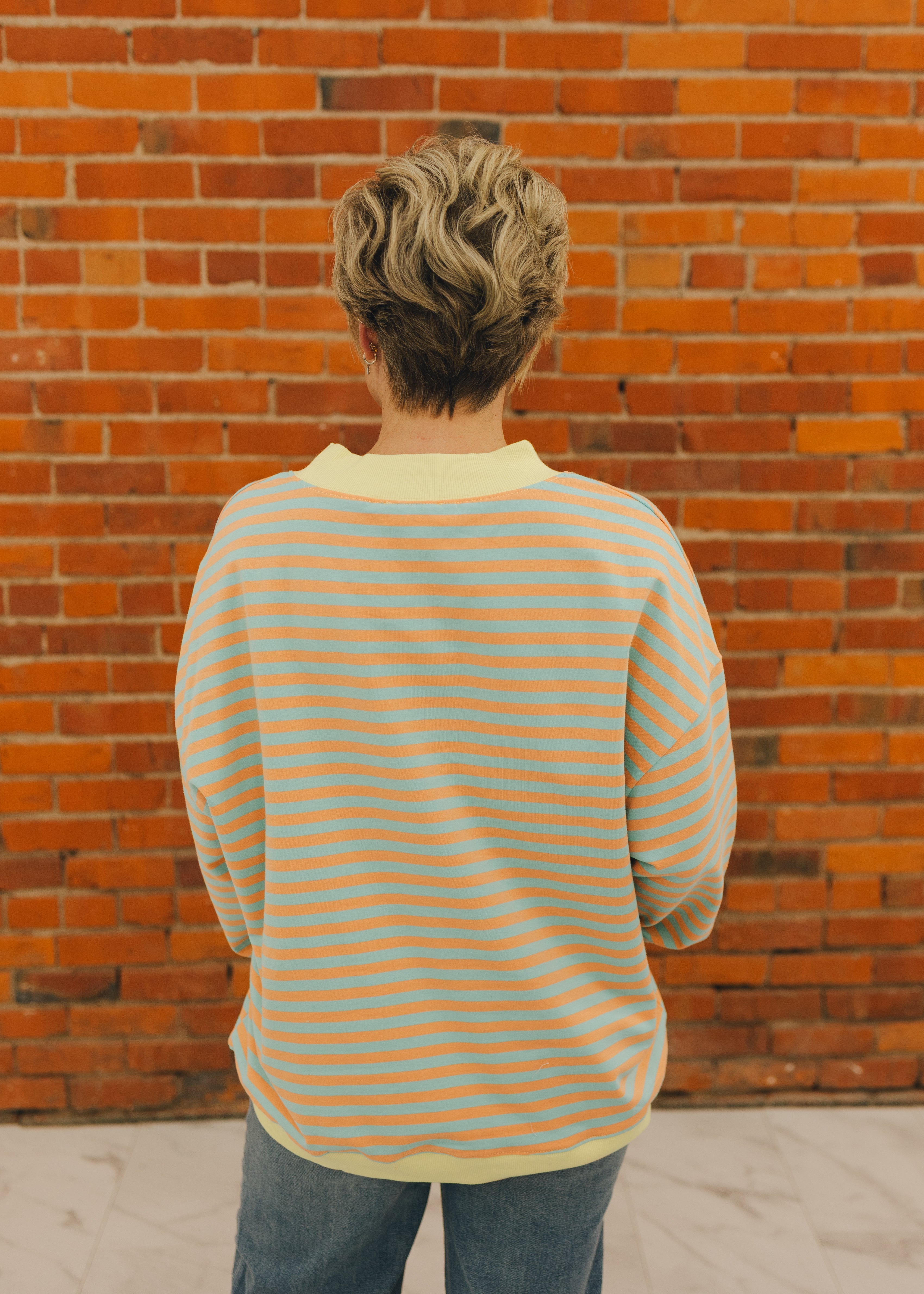 Mock Neck Striped Terry Lounge Sweatshirt
