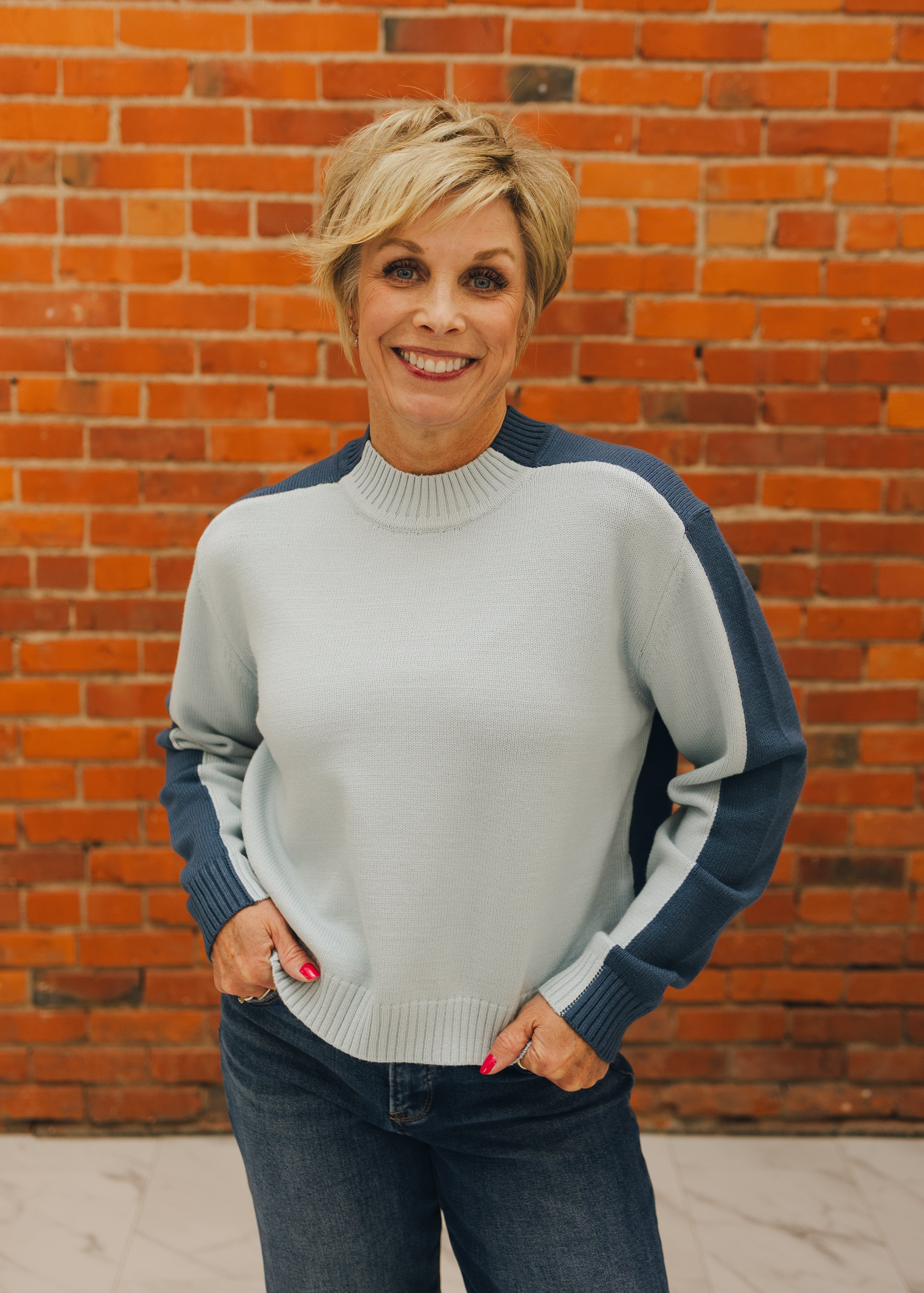 Elan Color Block Crewneck Sweater
