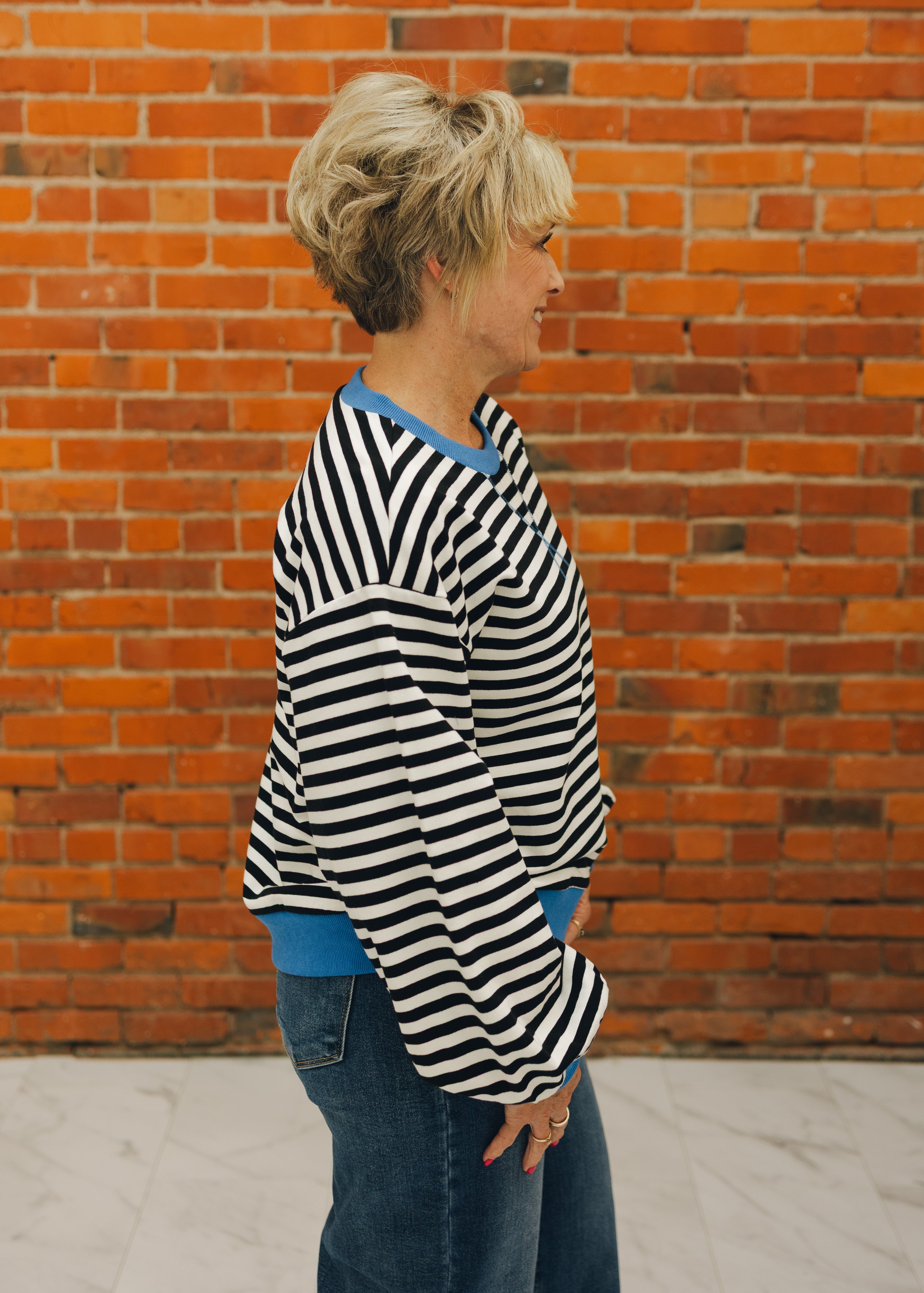 Striped Crewneck Sweatshirt with Contrast