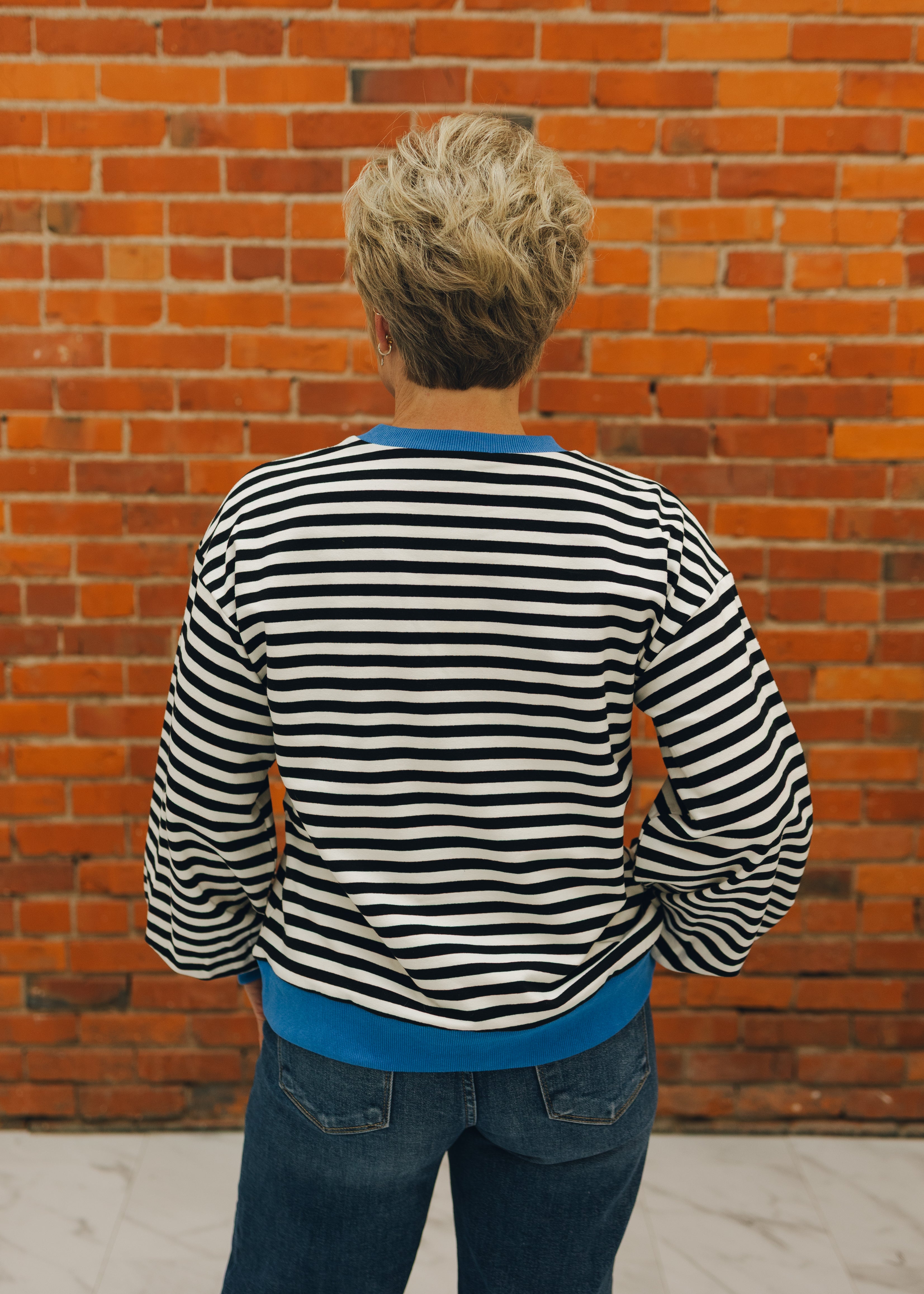 Striped Crewneck Sweatshirt with Contrast