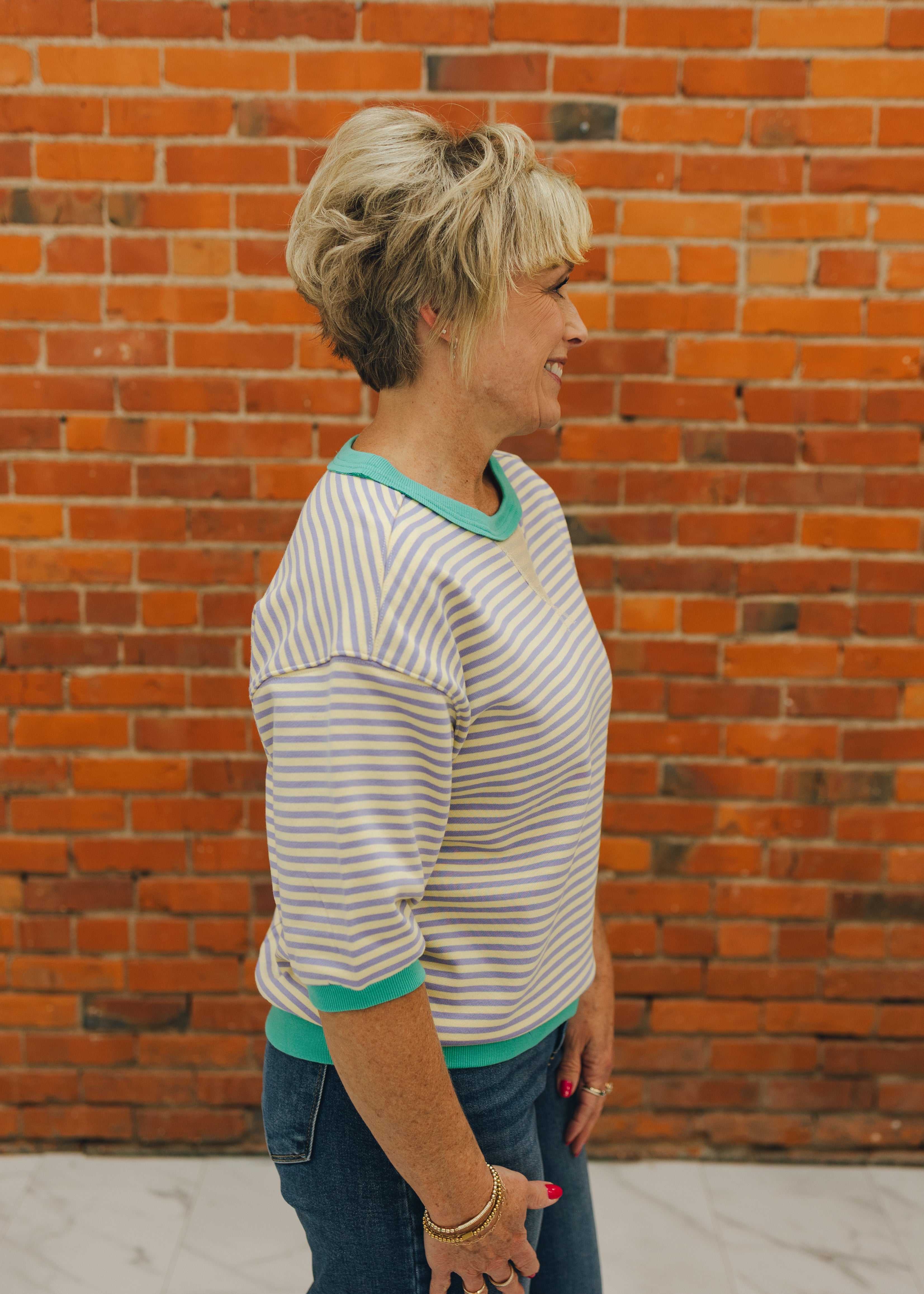Striped Crewneck with Elbow Sleeve