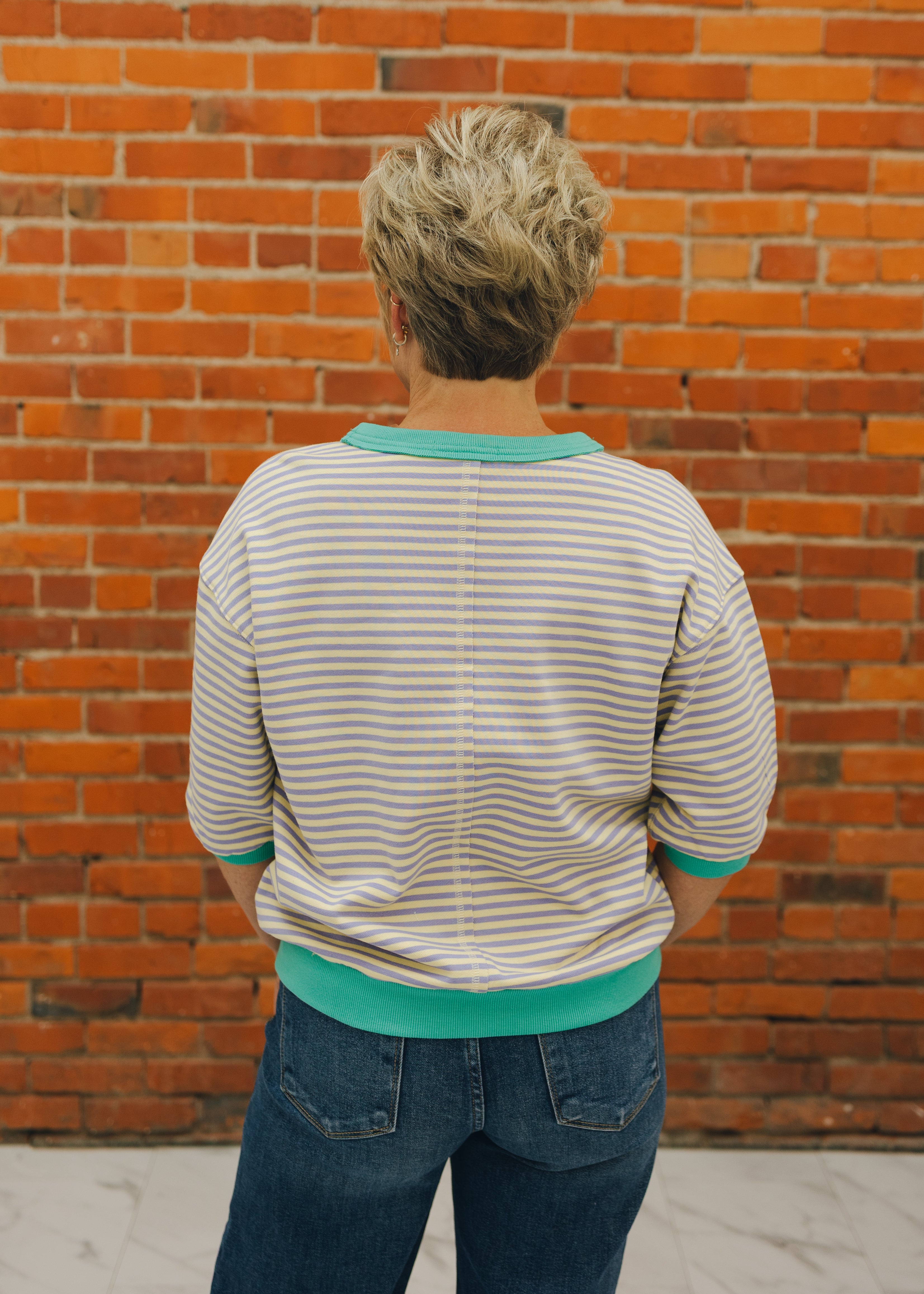Striped Crewneck with Elbow Sleeve