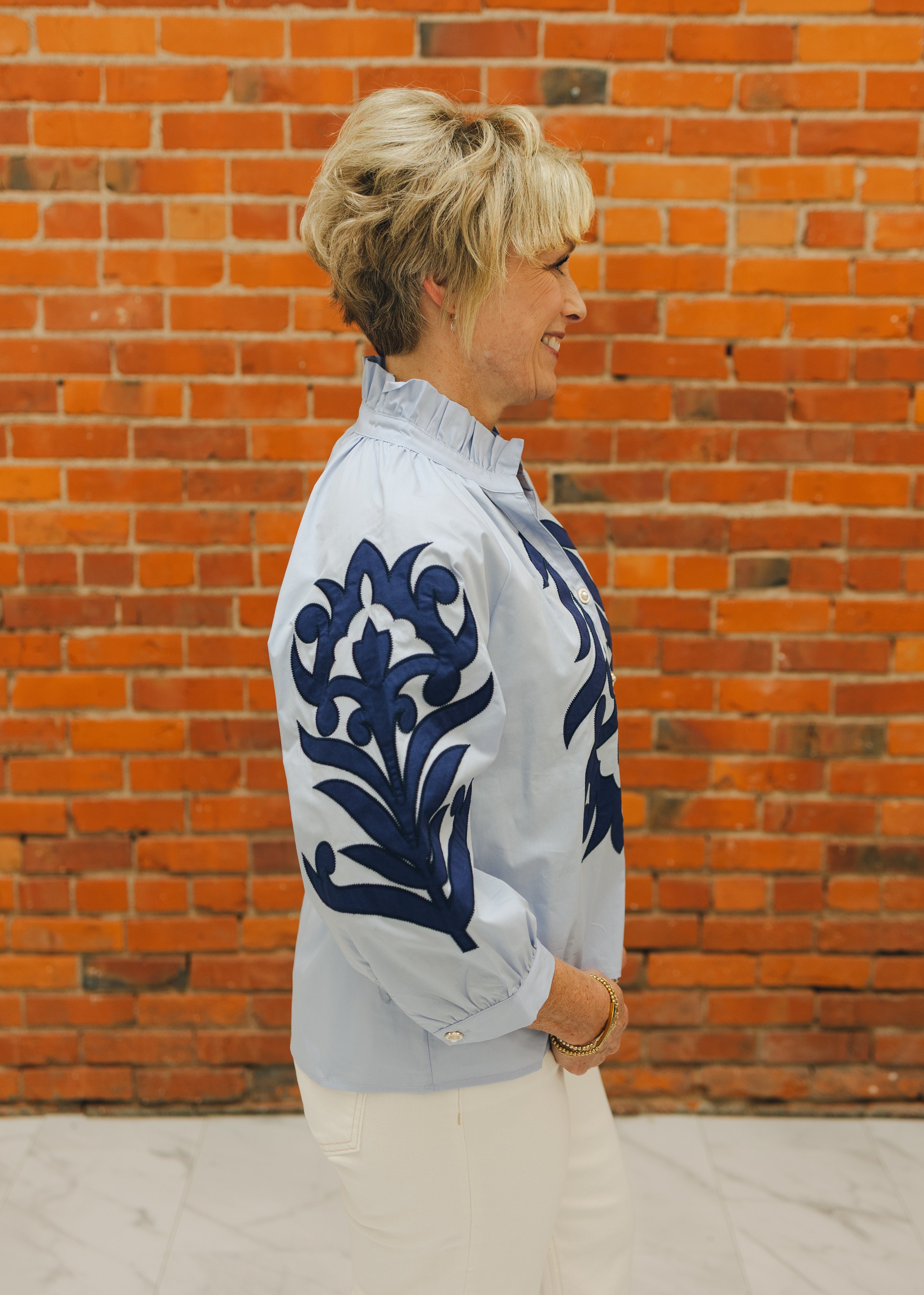 3/4 Sleeve Baroque Applique Top