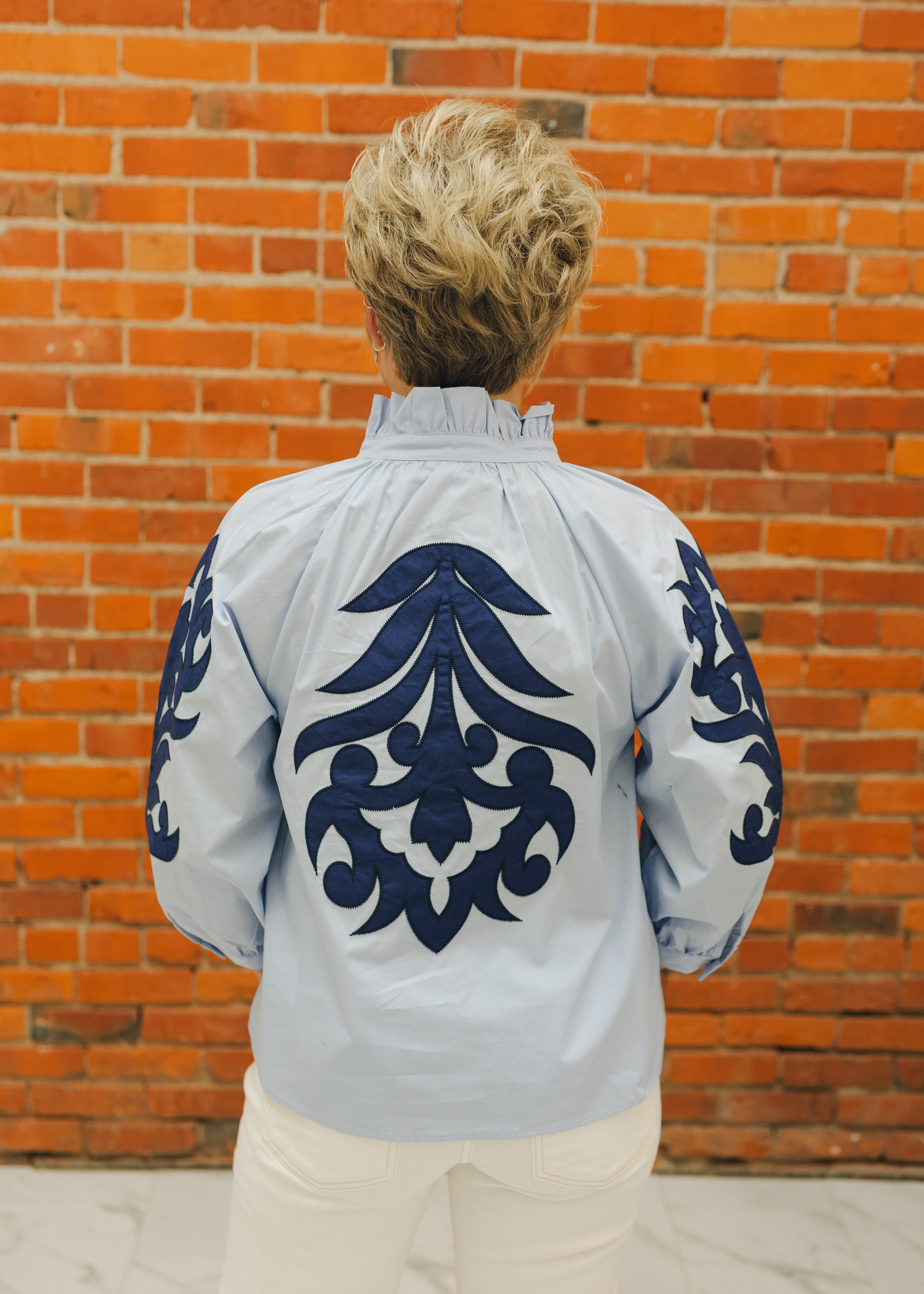 3/4 Sleeve Baroque Applique Top