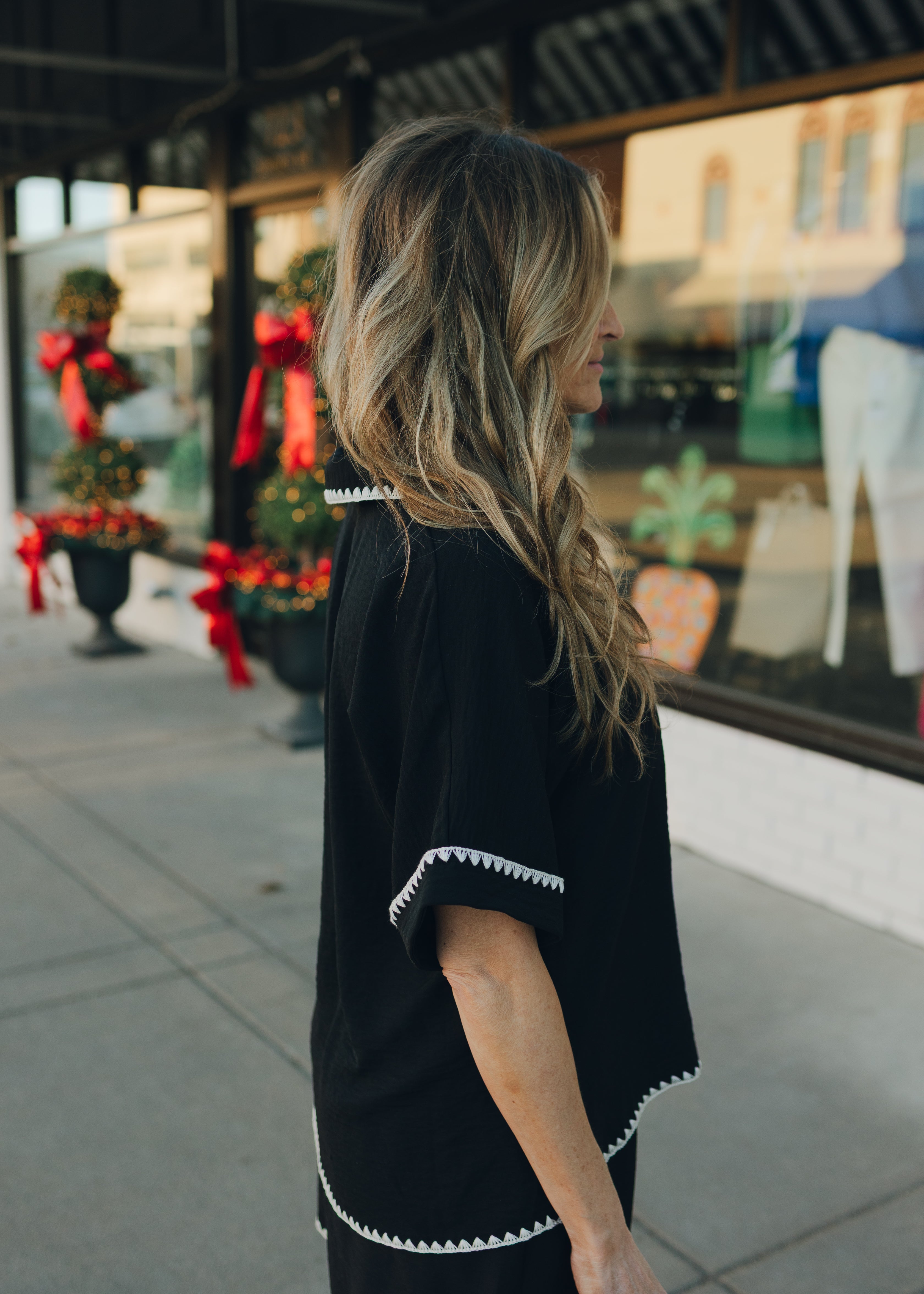 3/4 Sleeve Top with Scallop Detail