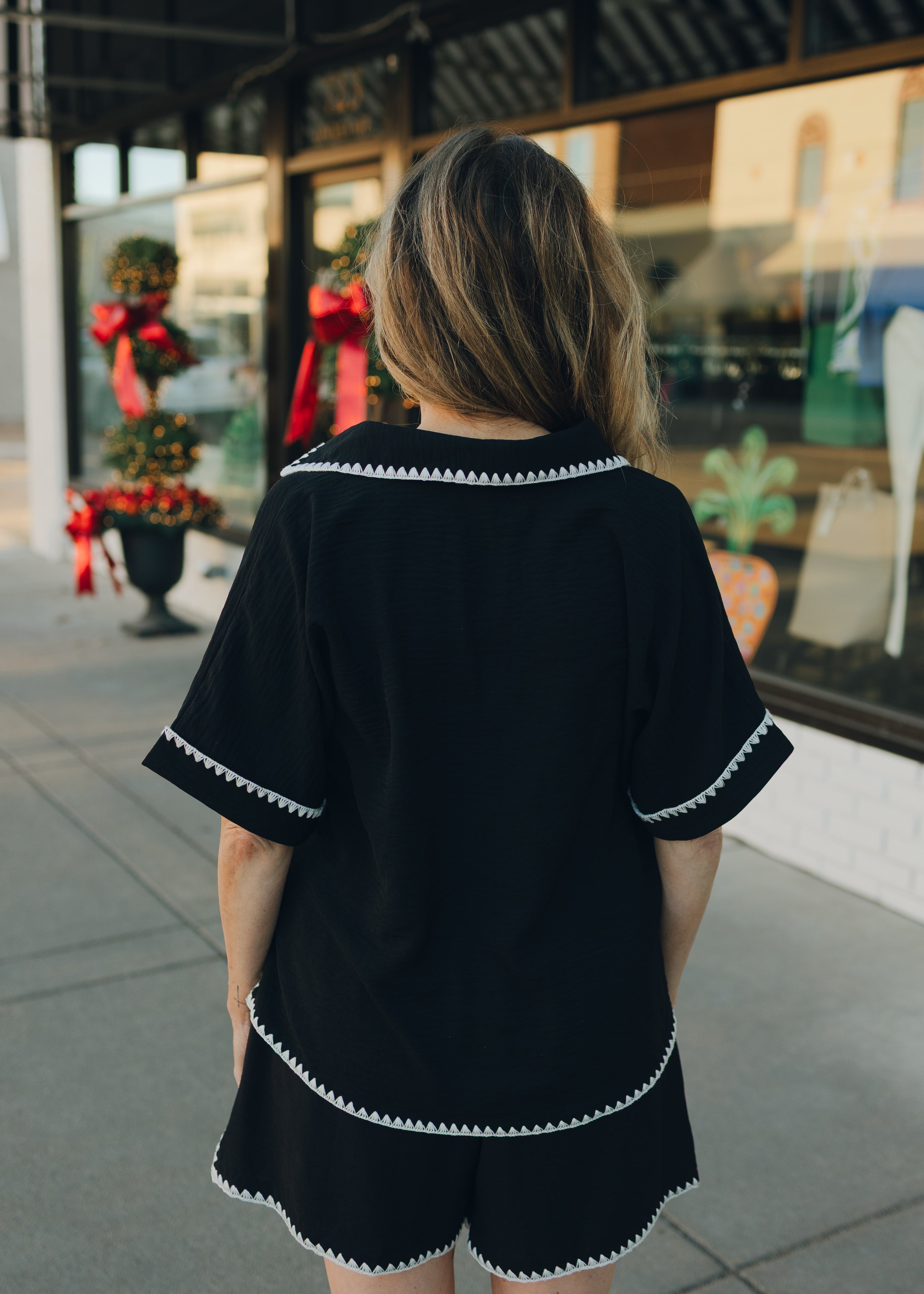 3/4 Sleeve Top with Scallop Detail
