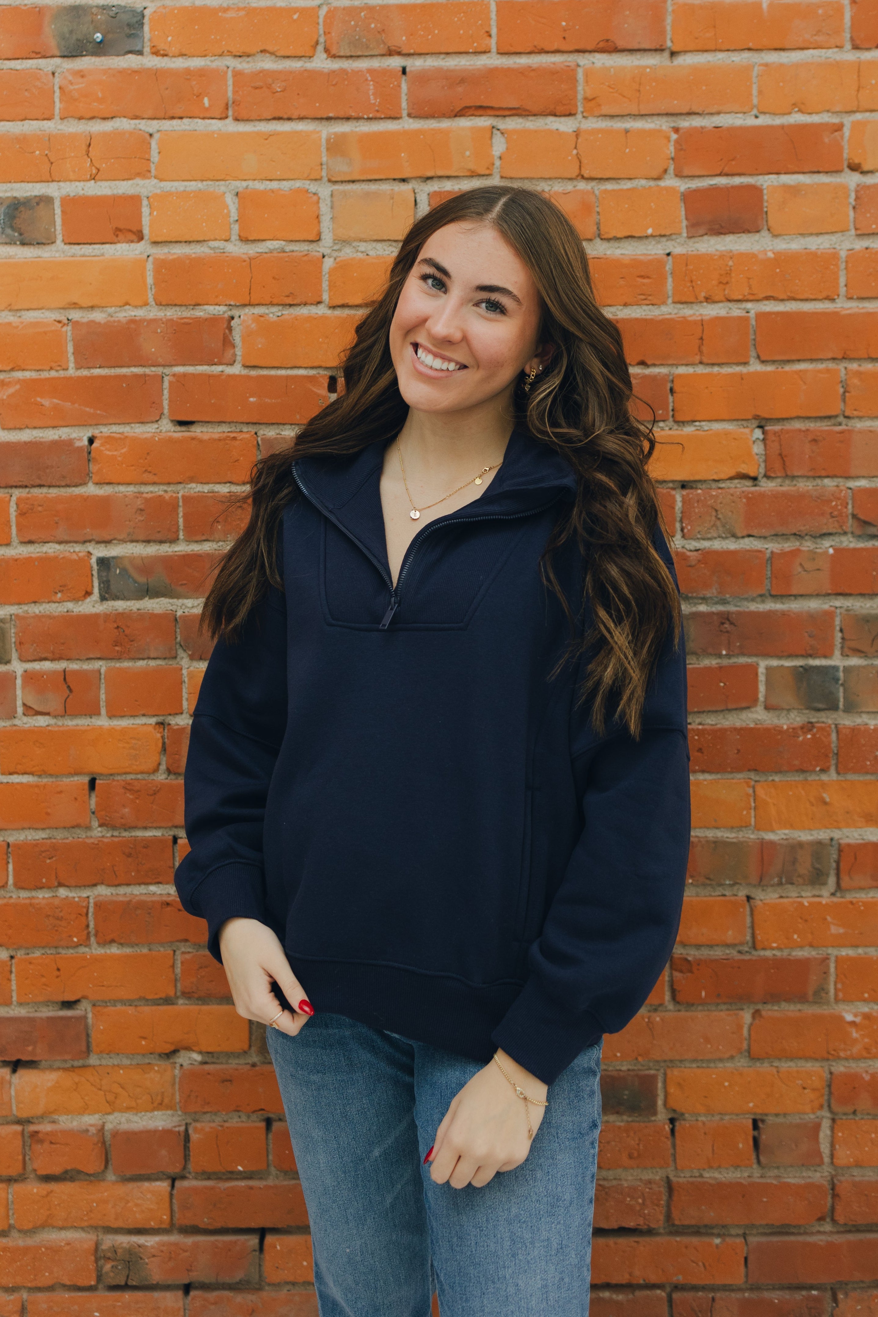 French Terry Fleece Quarter Zip - Navy