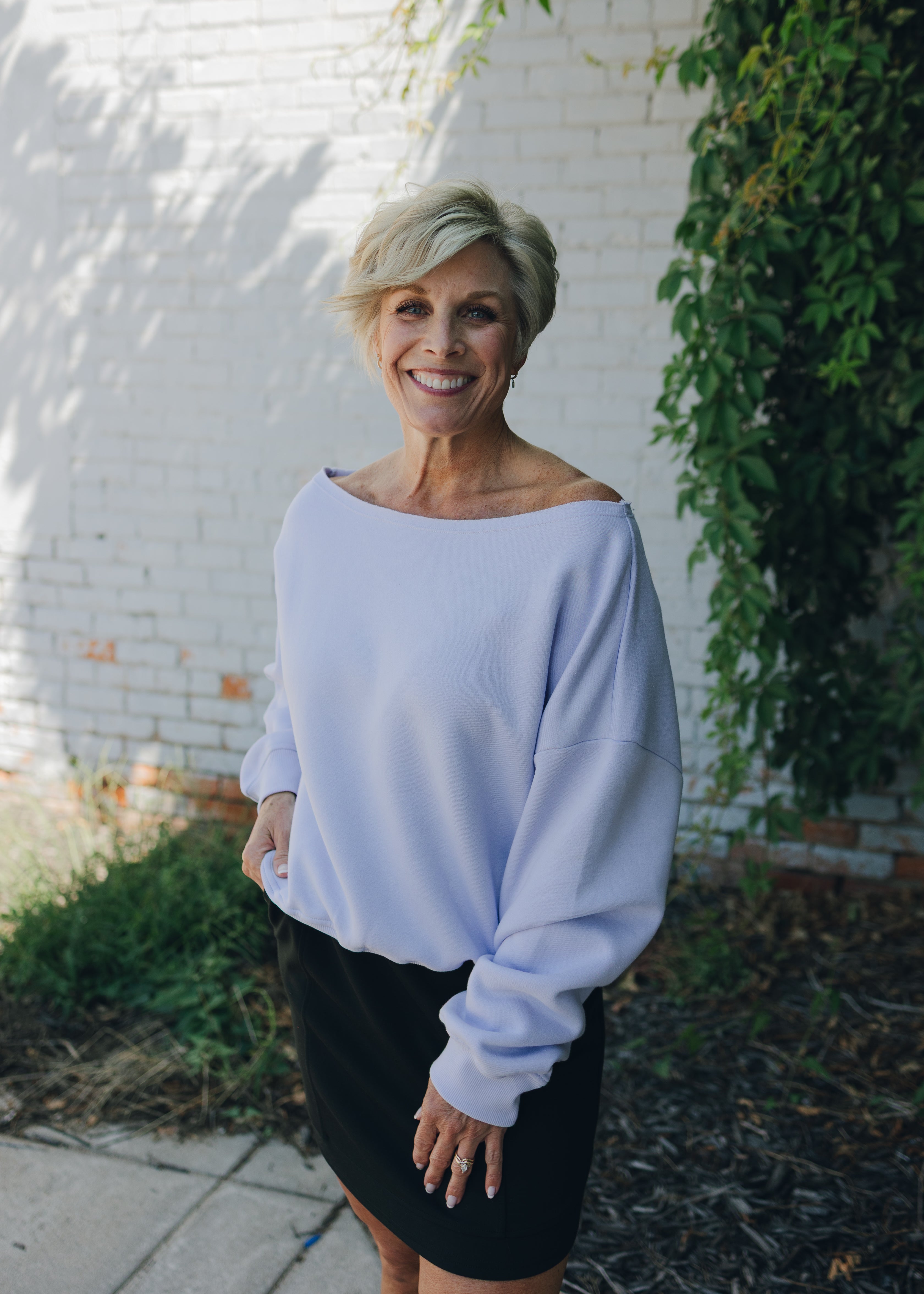 French Terry Fleece Off Shoulder Top