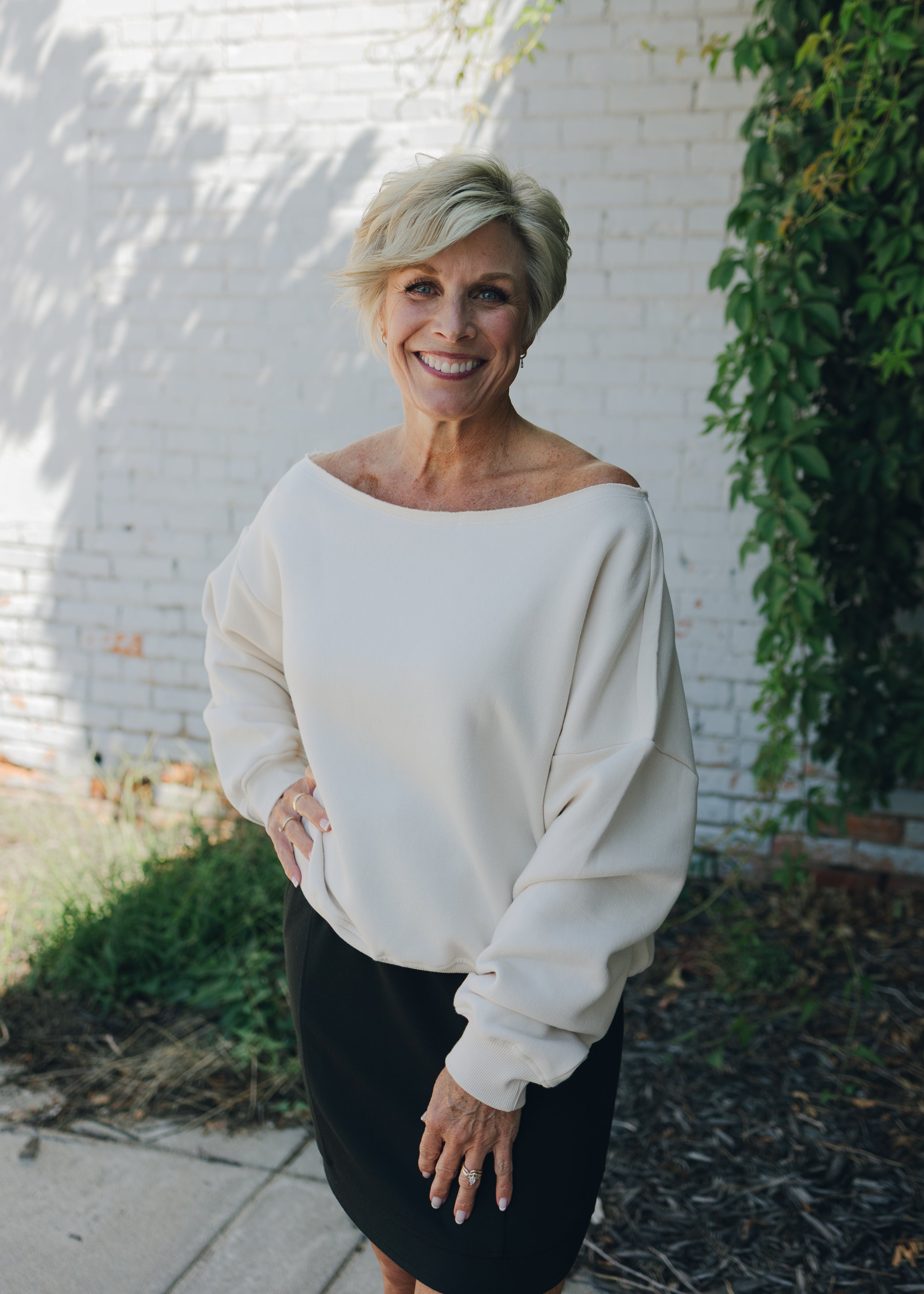French Terry Fleece Off Shoulder Top