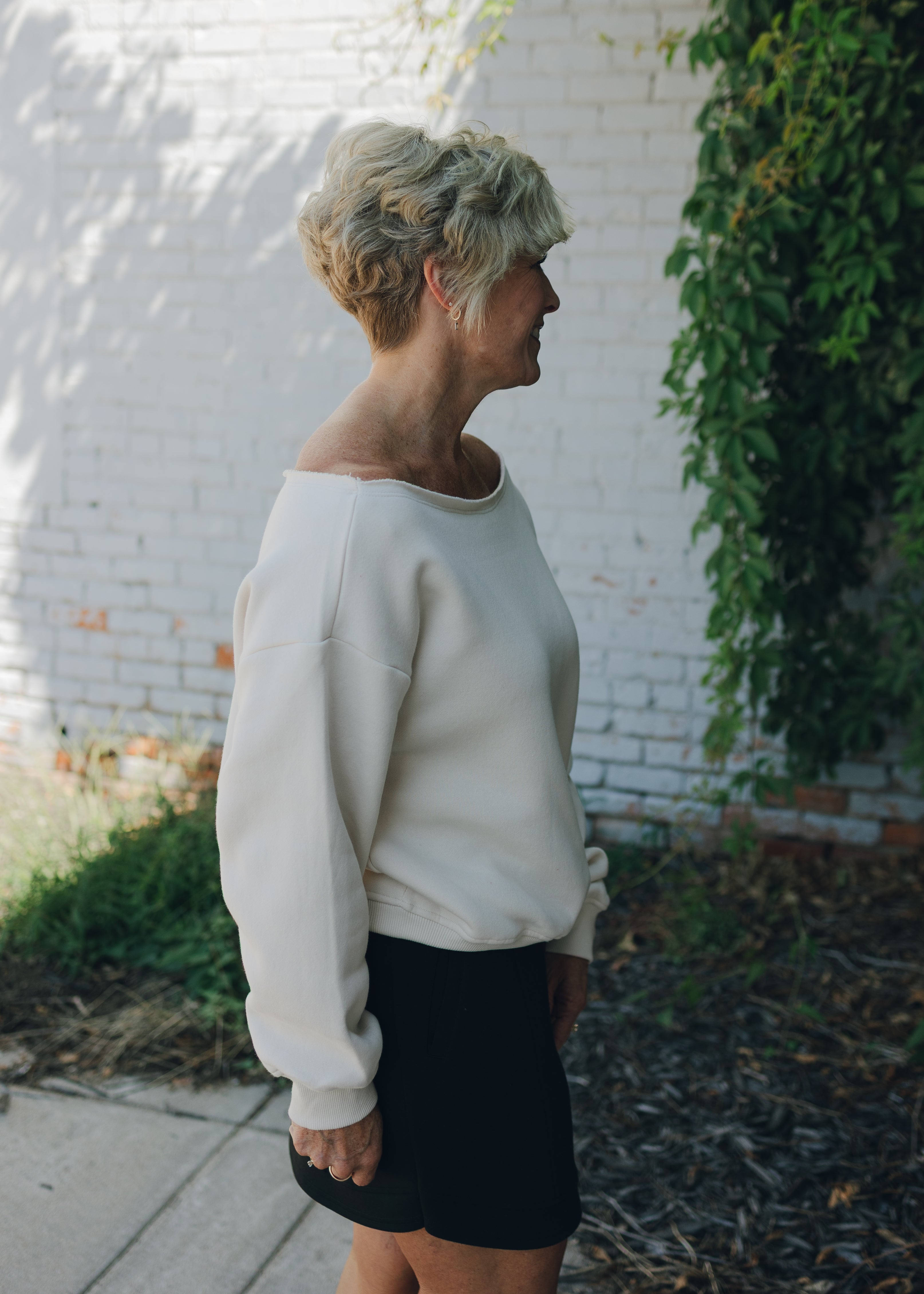 French Terry Fleece Off Shoulder Top