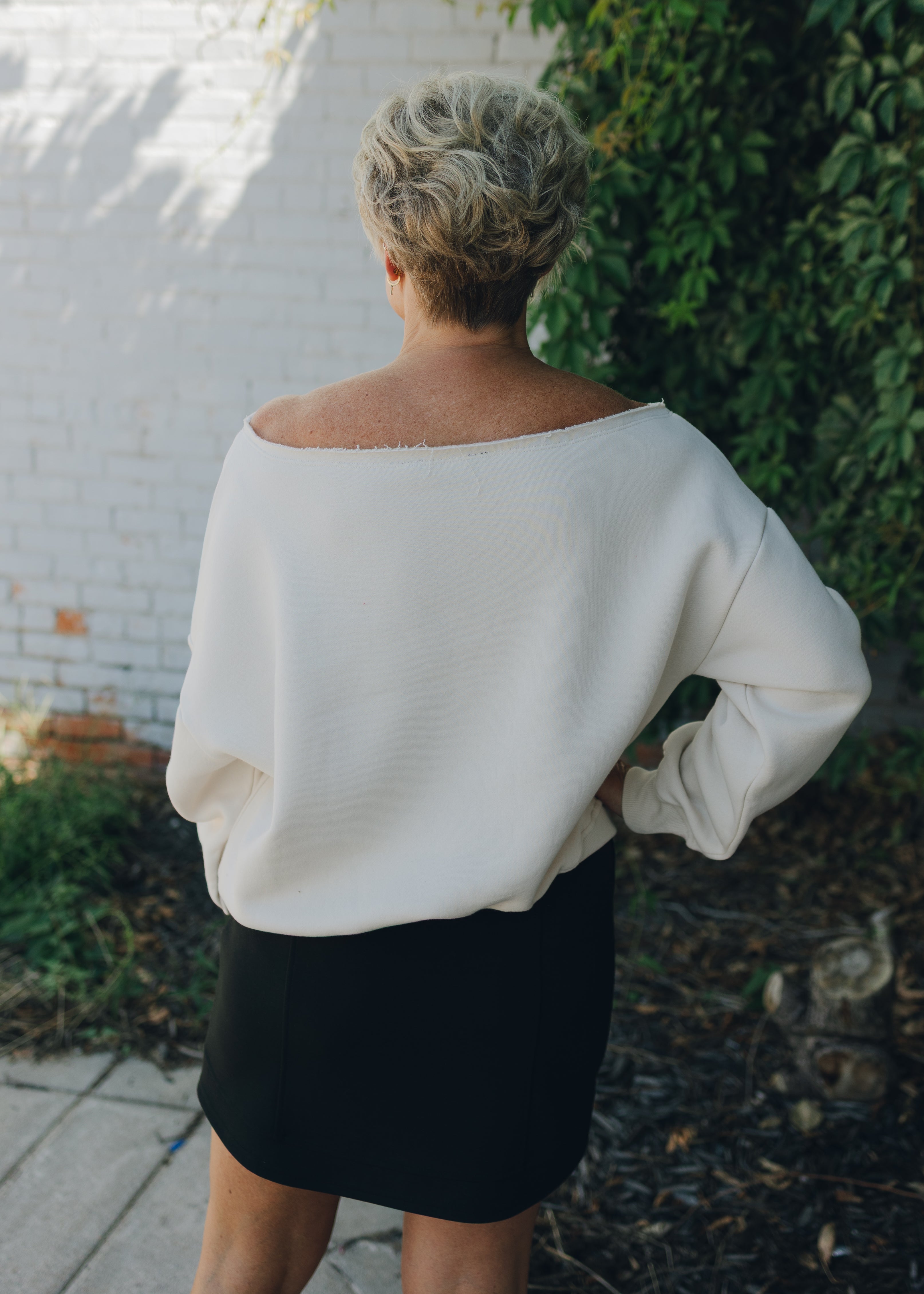 French Terry Fleece Off Shoulder Top