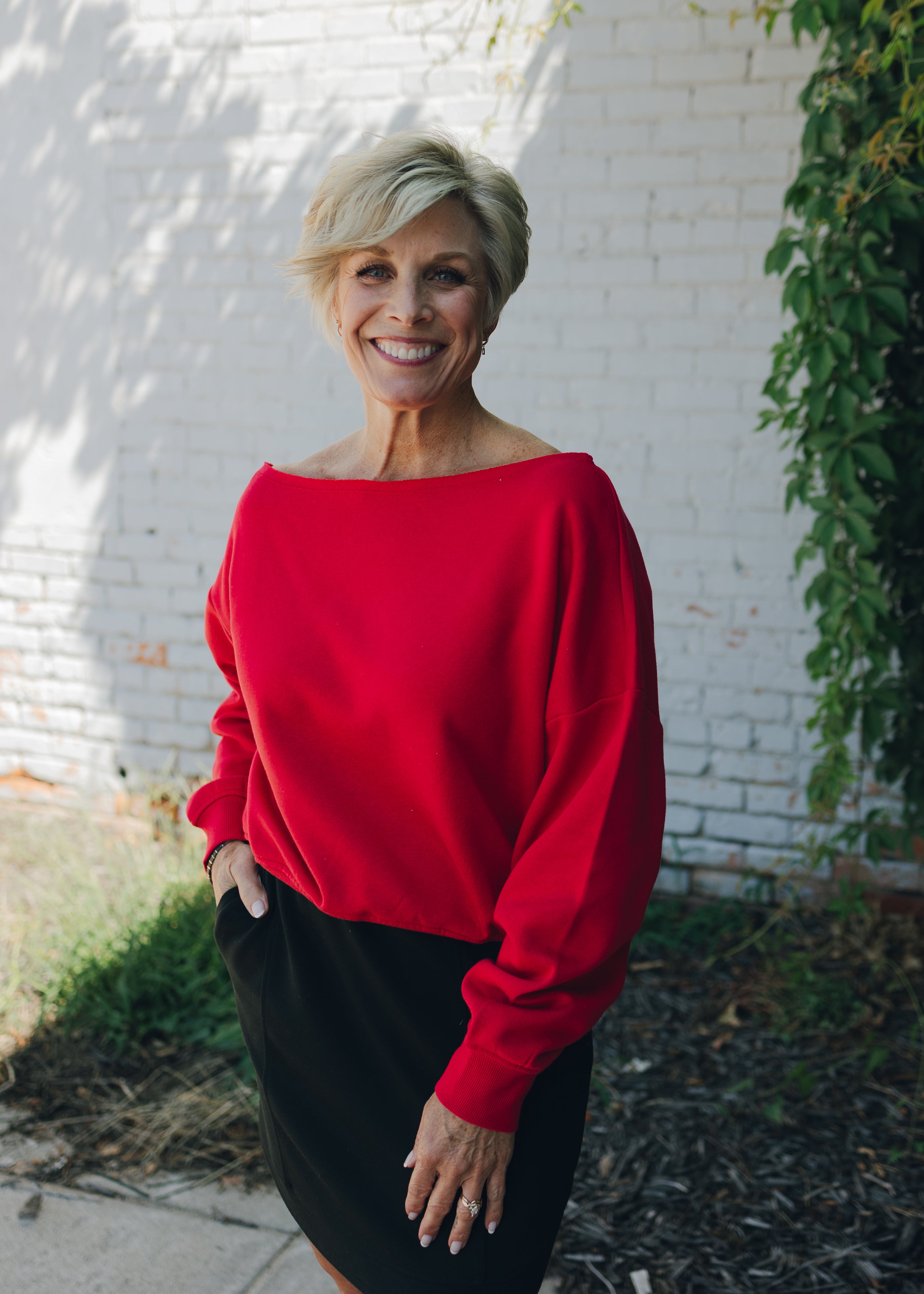 French Terry Fleece Off Shoulder Top