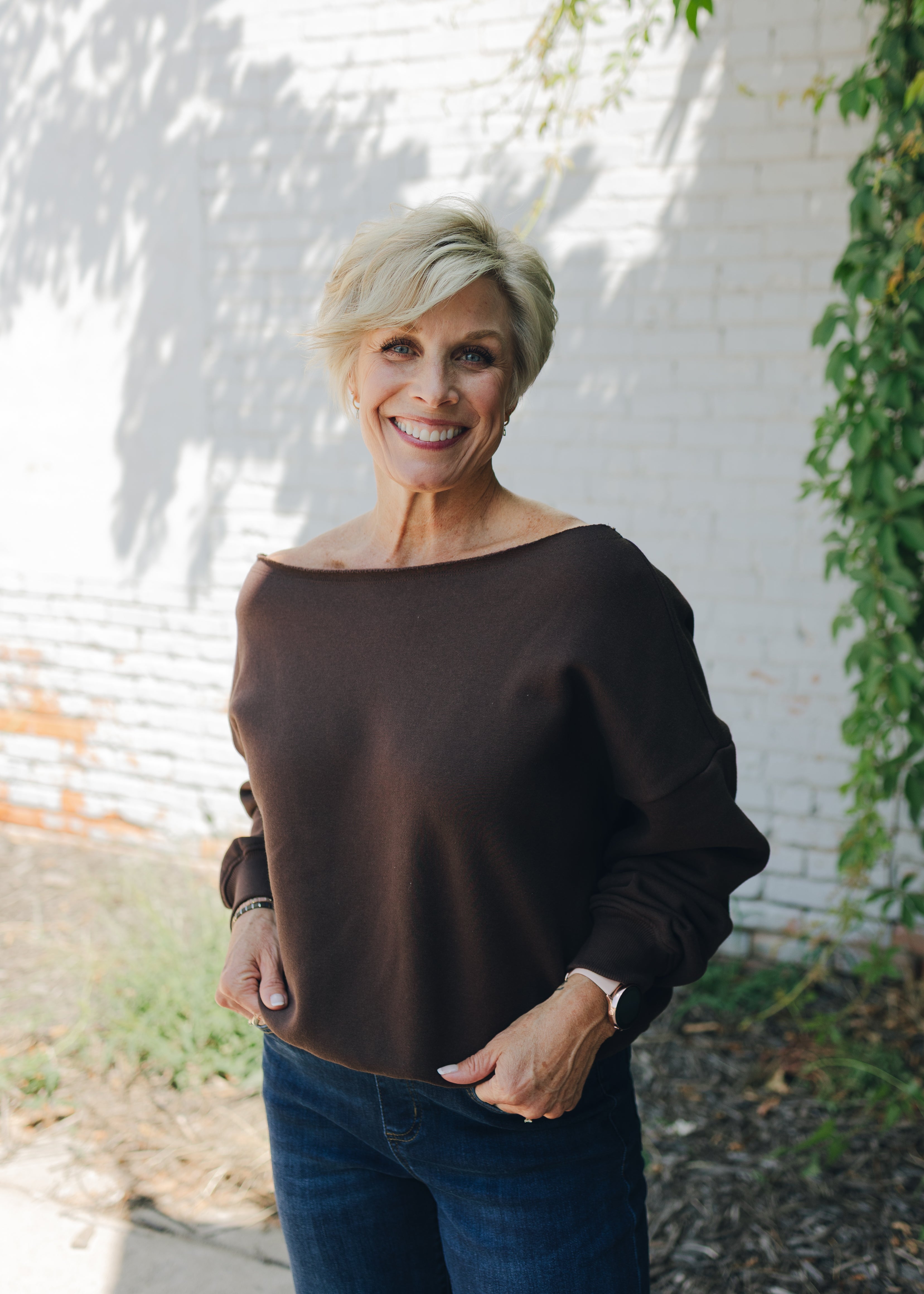French Terry Fleece Off Shoulder Top
