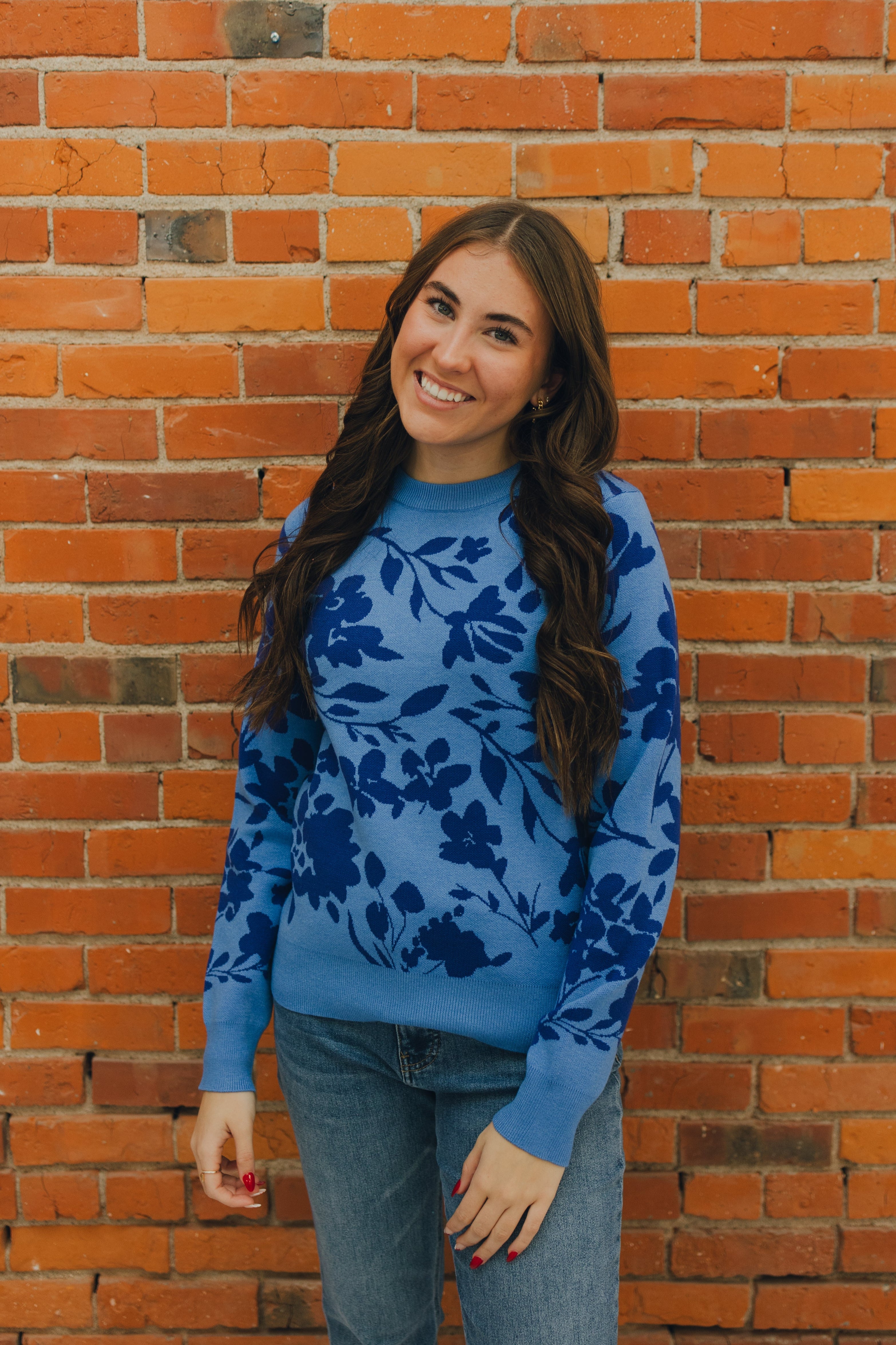 Flower Crewneck Sweater - Blue