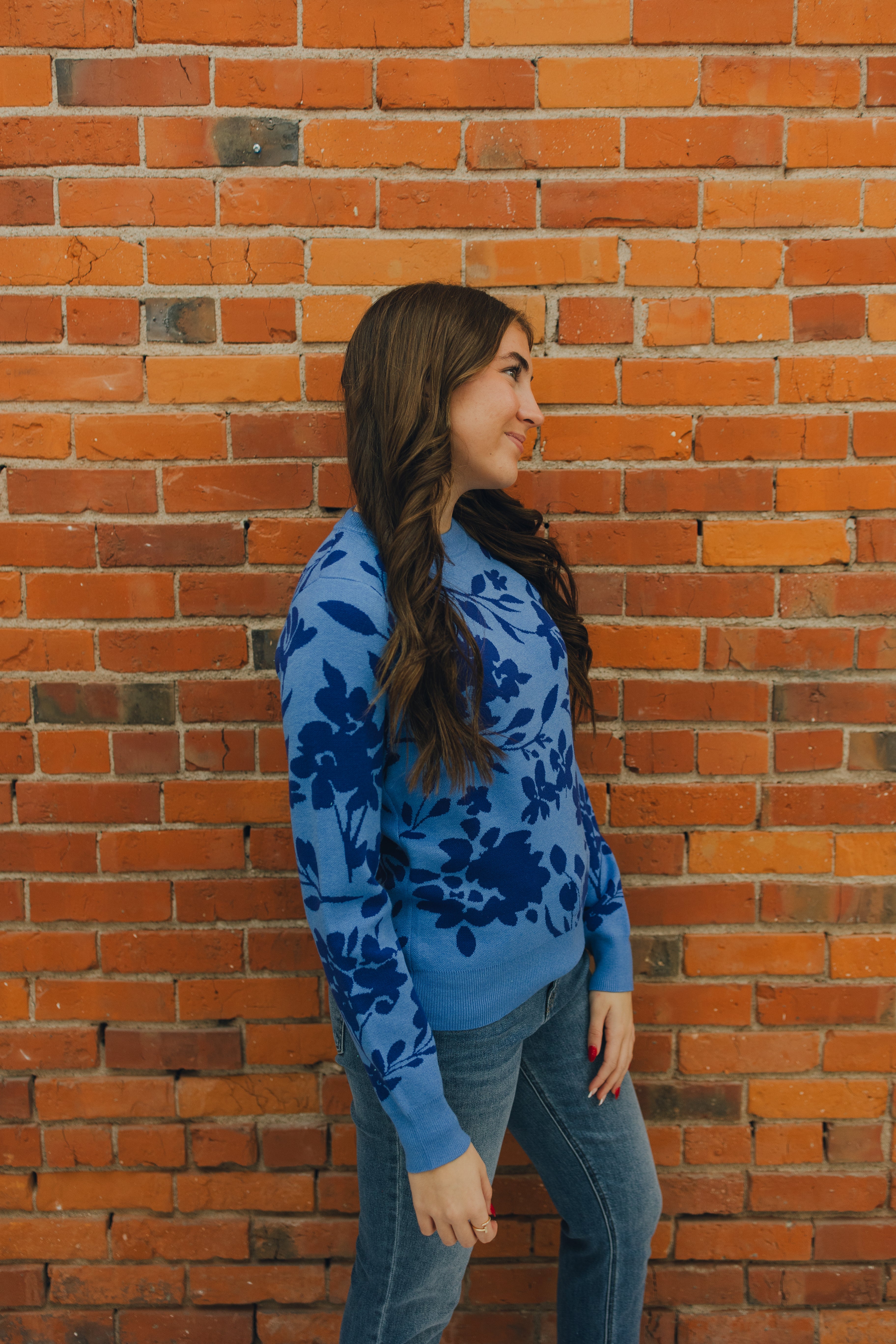 Flower Crewneck Sweater - Blue