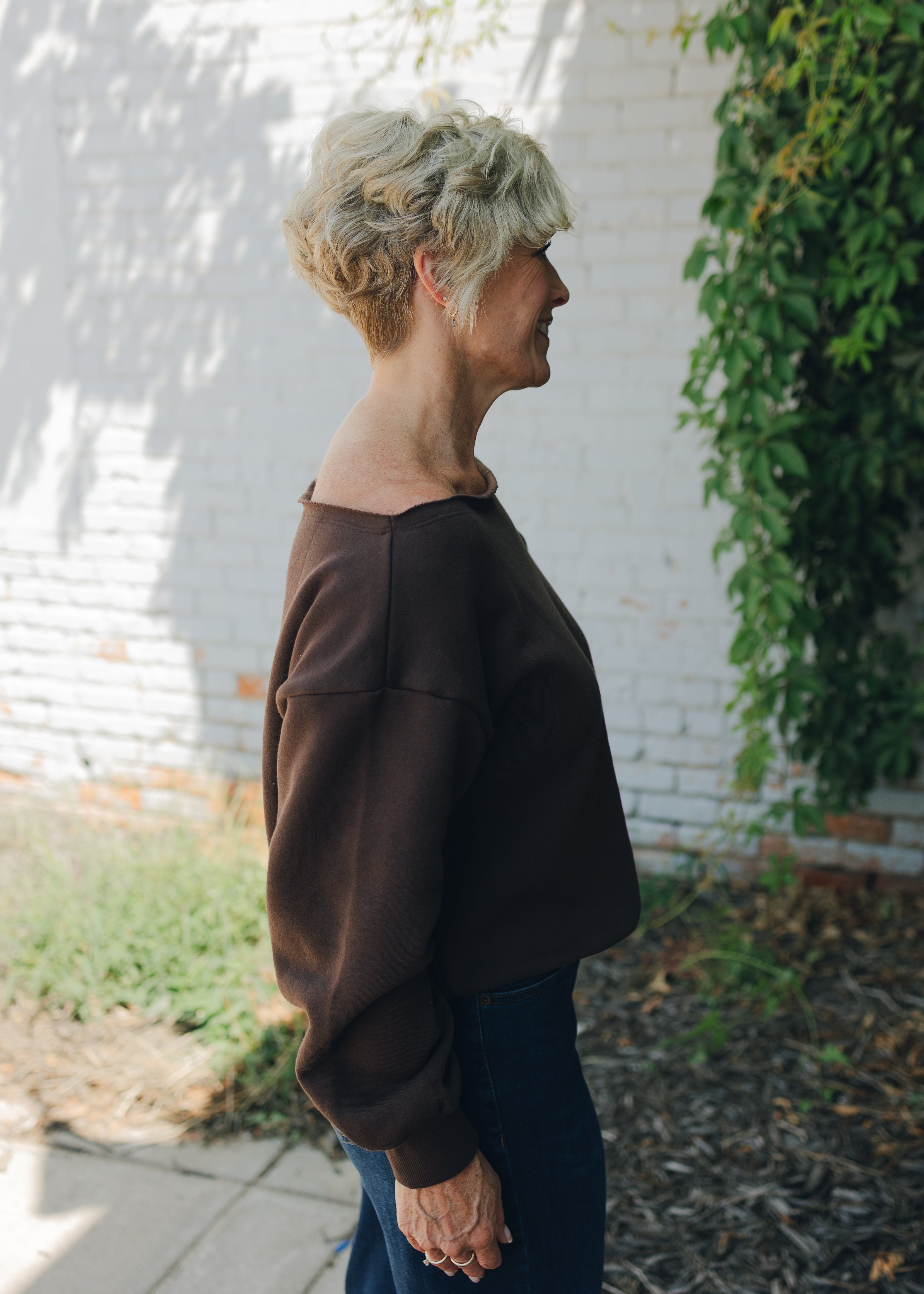 French Terry Fleece Off Shoulder Top