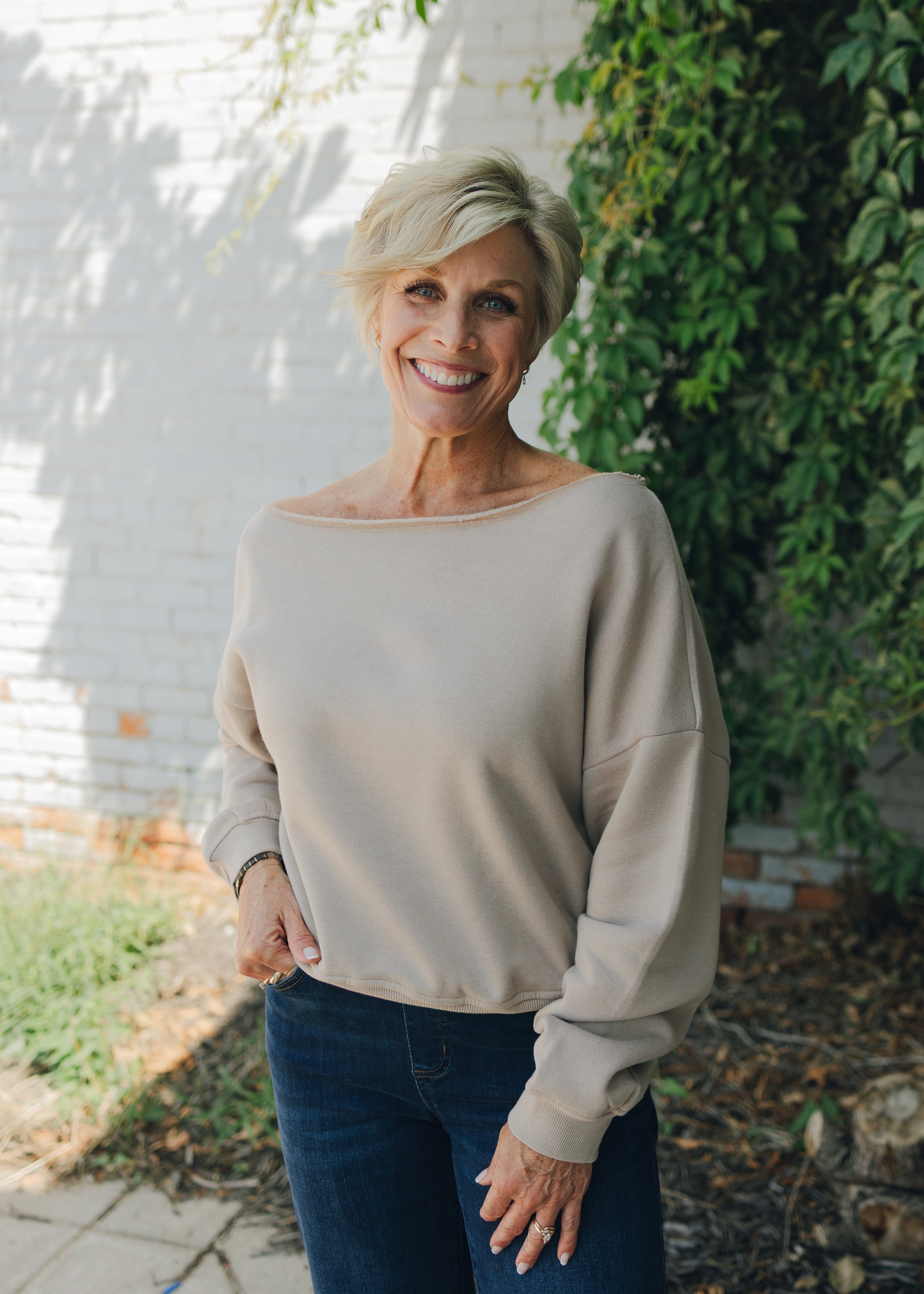 French Terry Fleece Off Shoulder Top