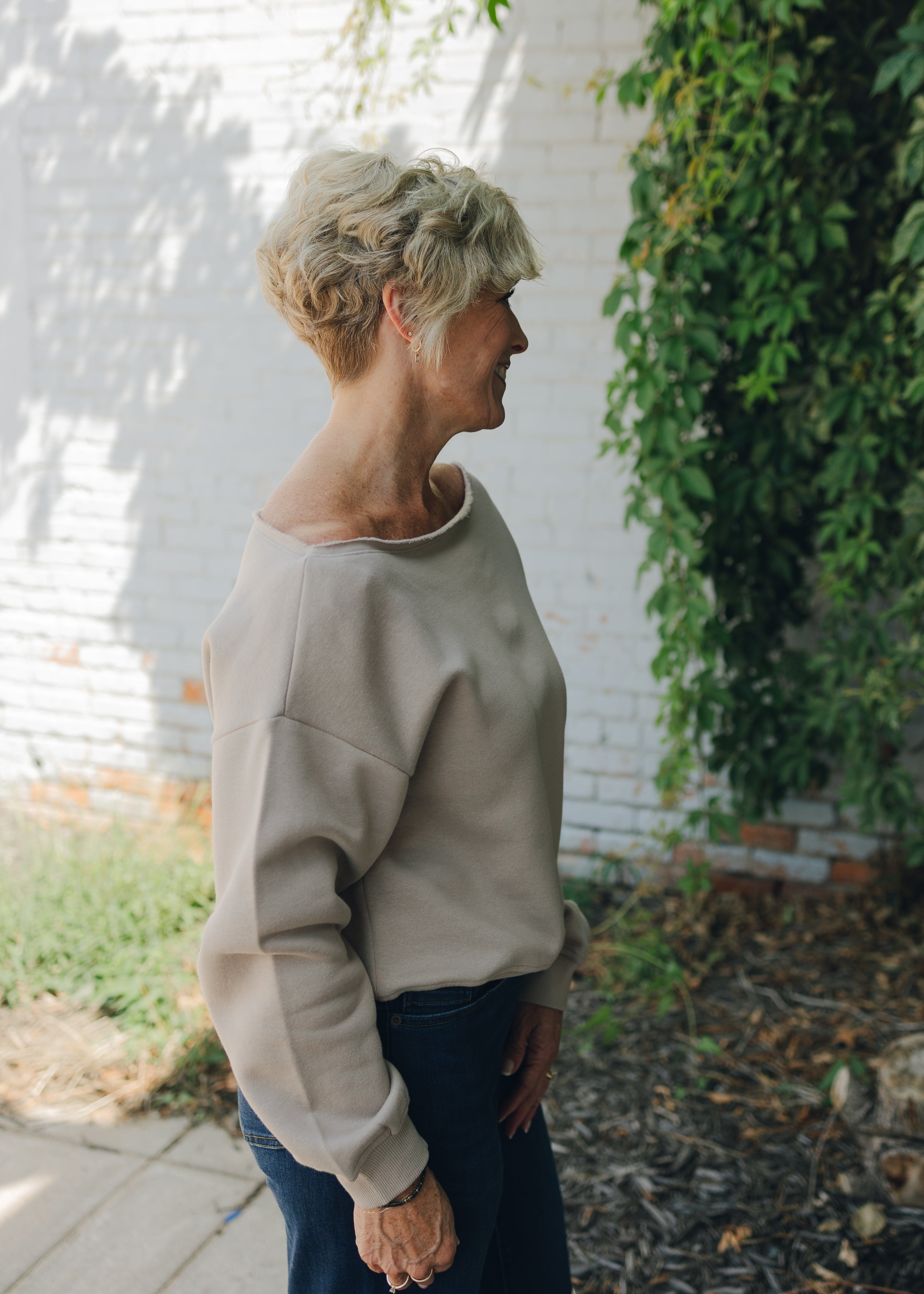 French Terry Fleece Off Shoulder Top