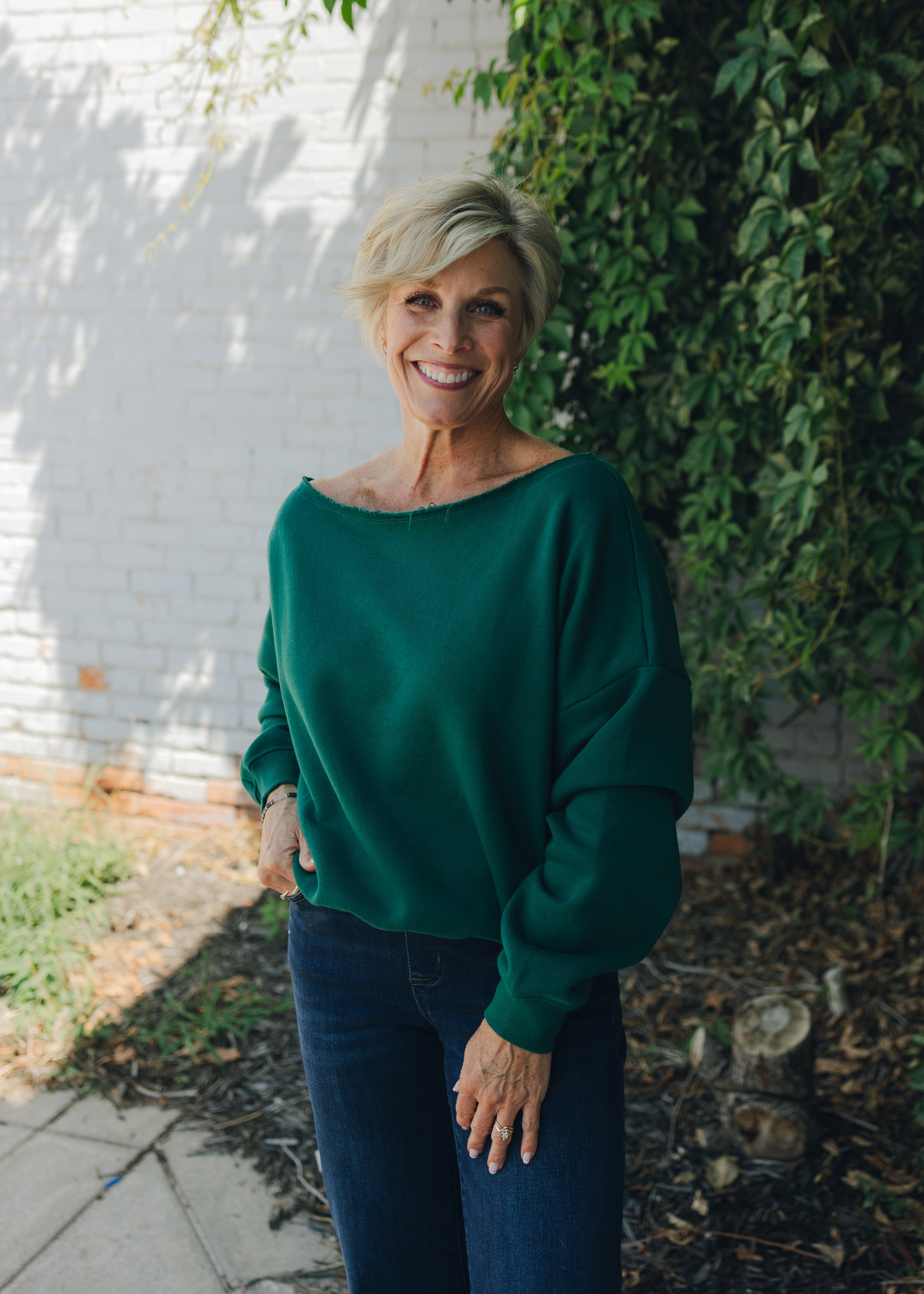 French Terry Fleece Off Shoulder Top