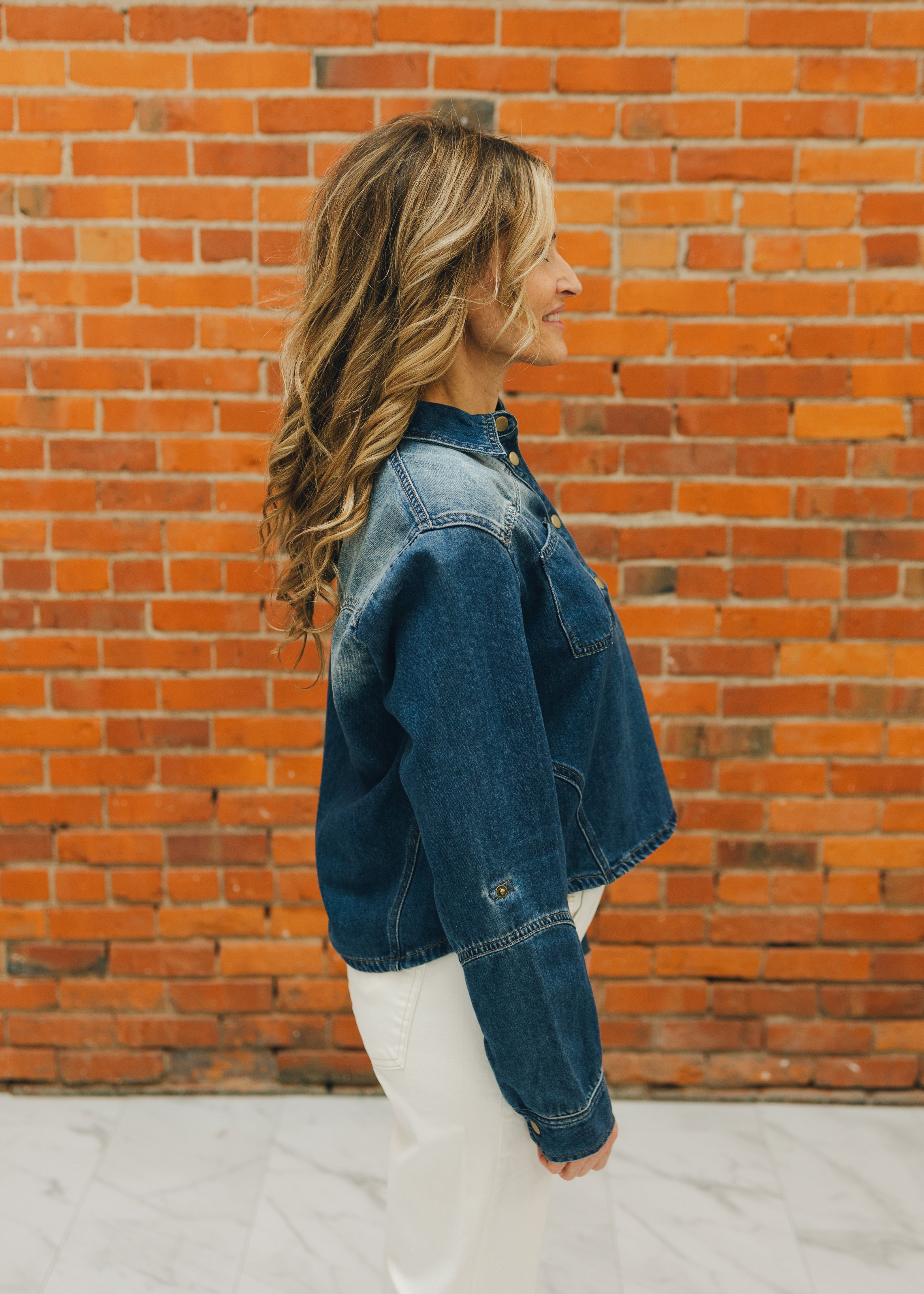 Denim Front Pocket Collared Top