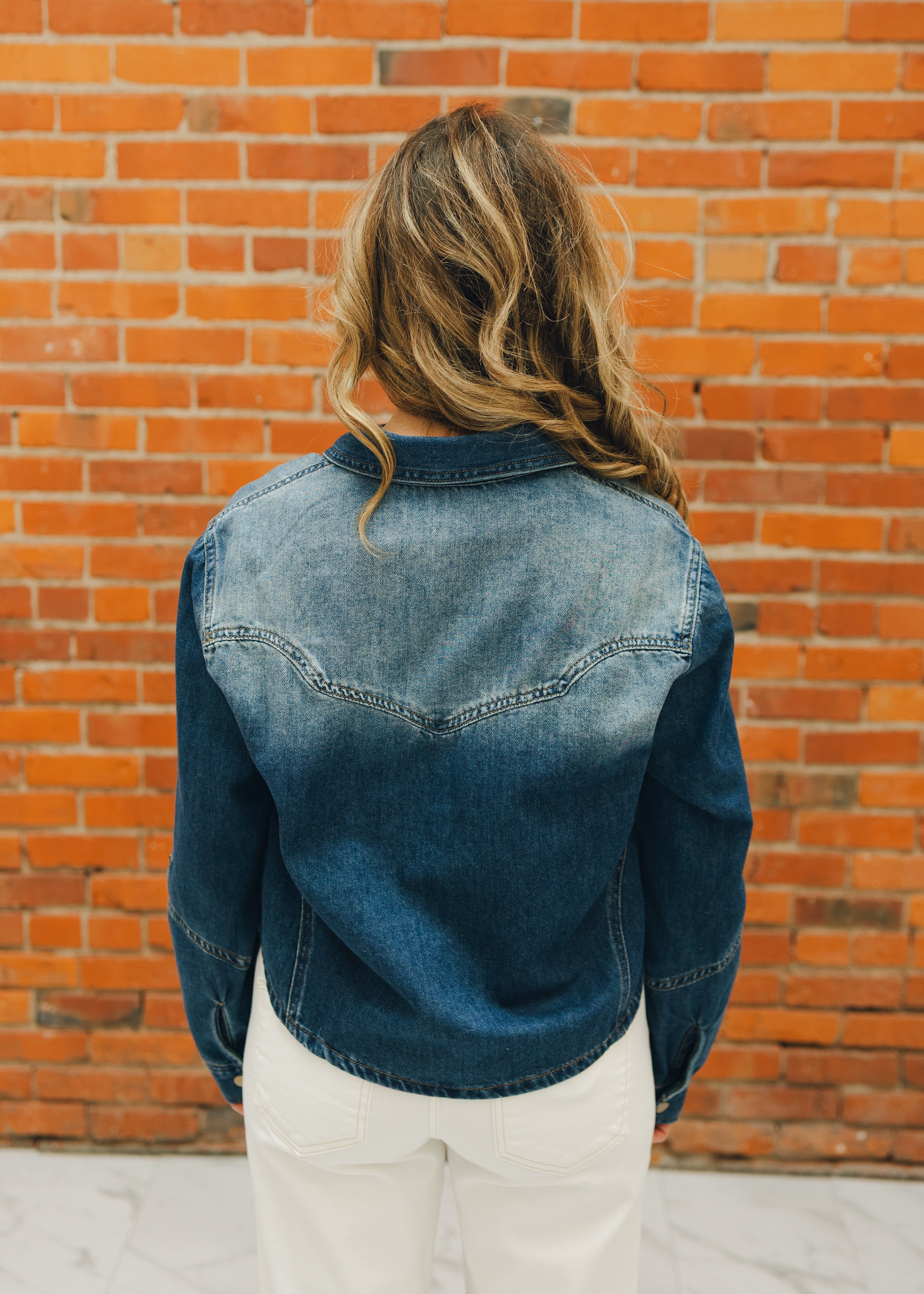 Denim Front Pocket Collared Top