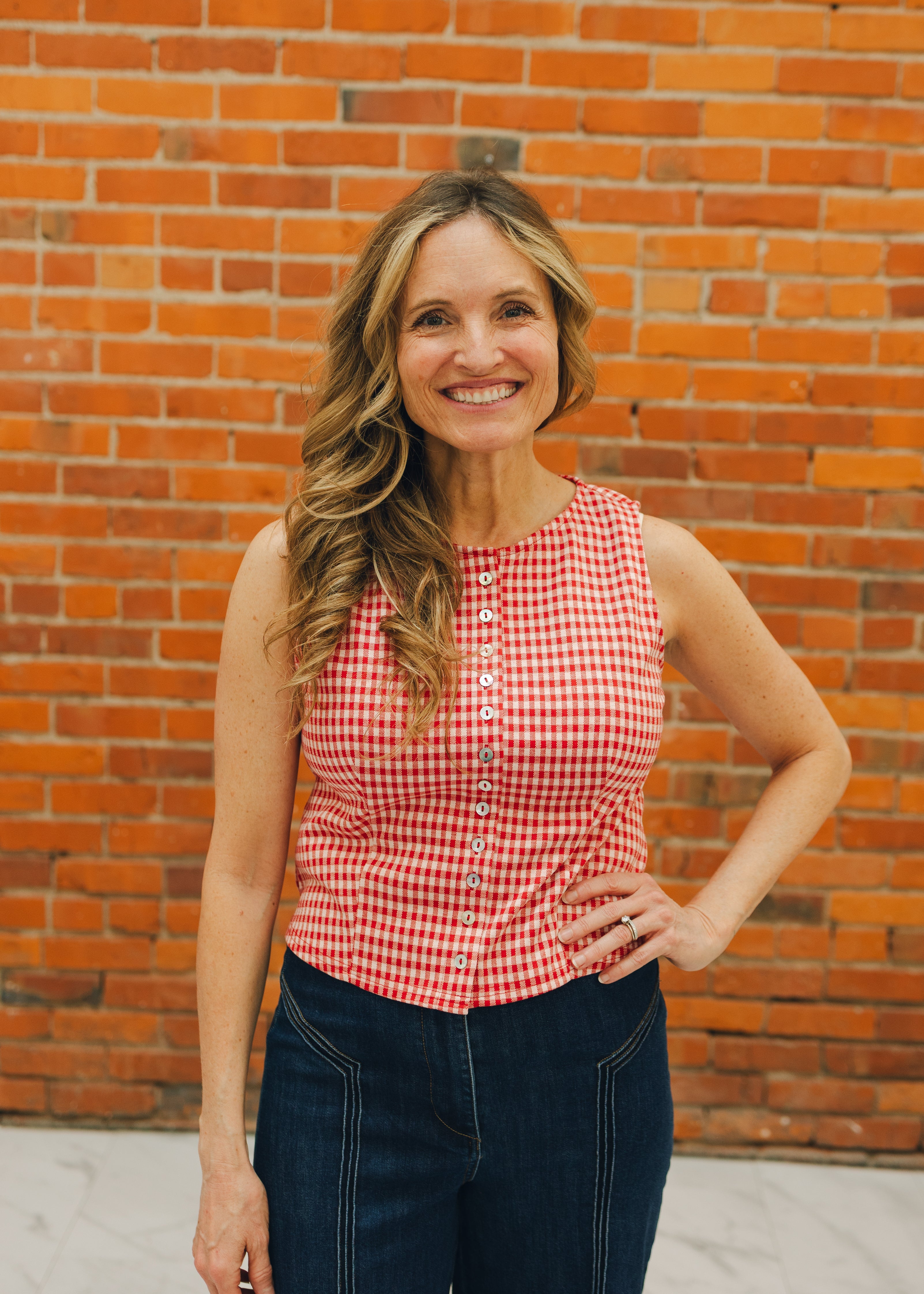 Button Down Gingham Sleeveless Top