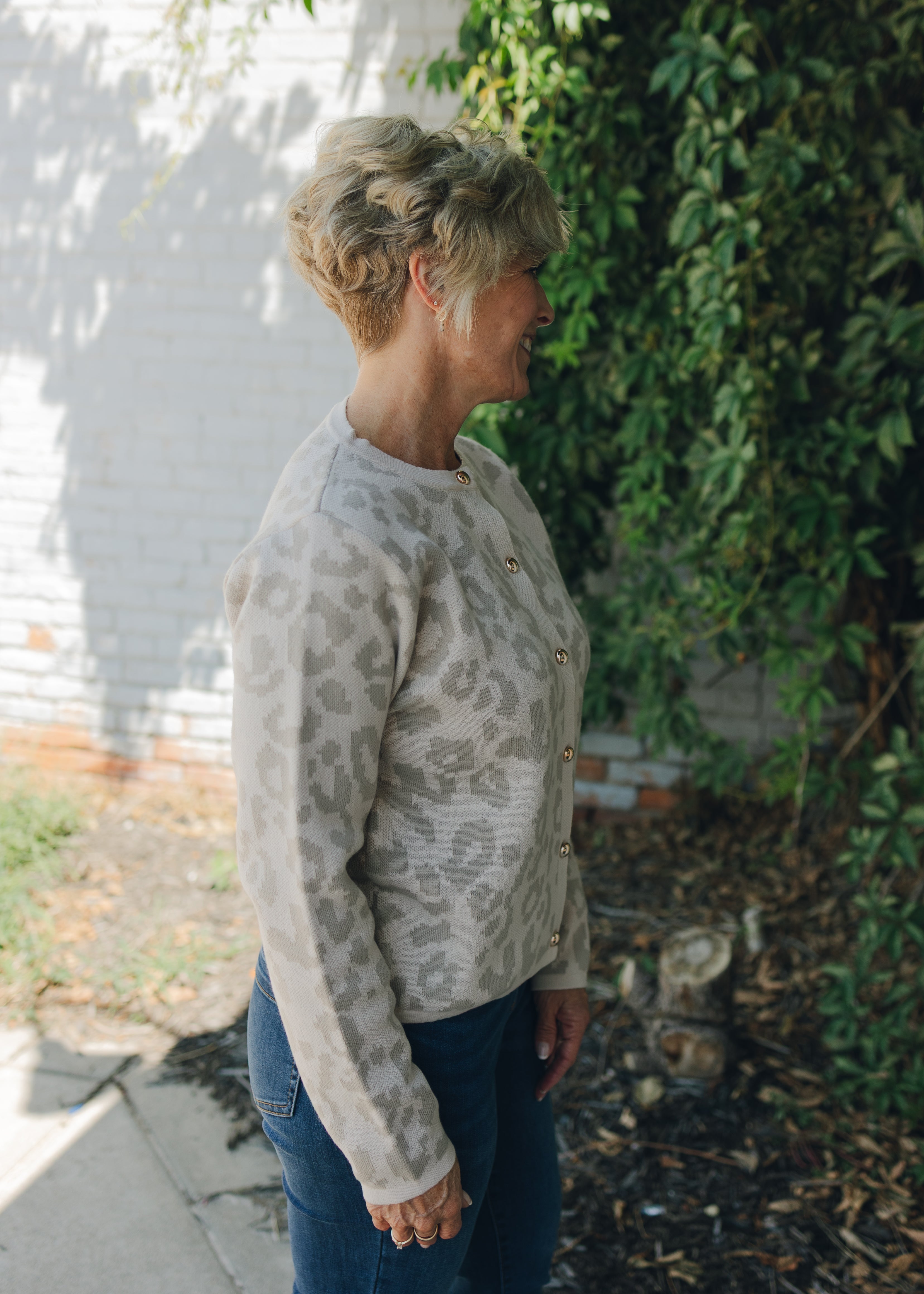 Button Down Leopard Sweater Cardigan - Beige