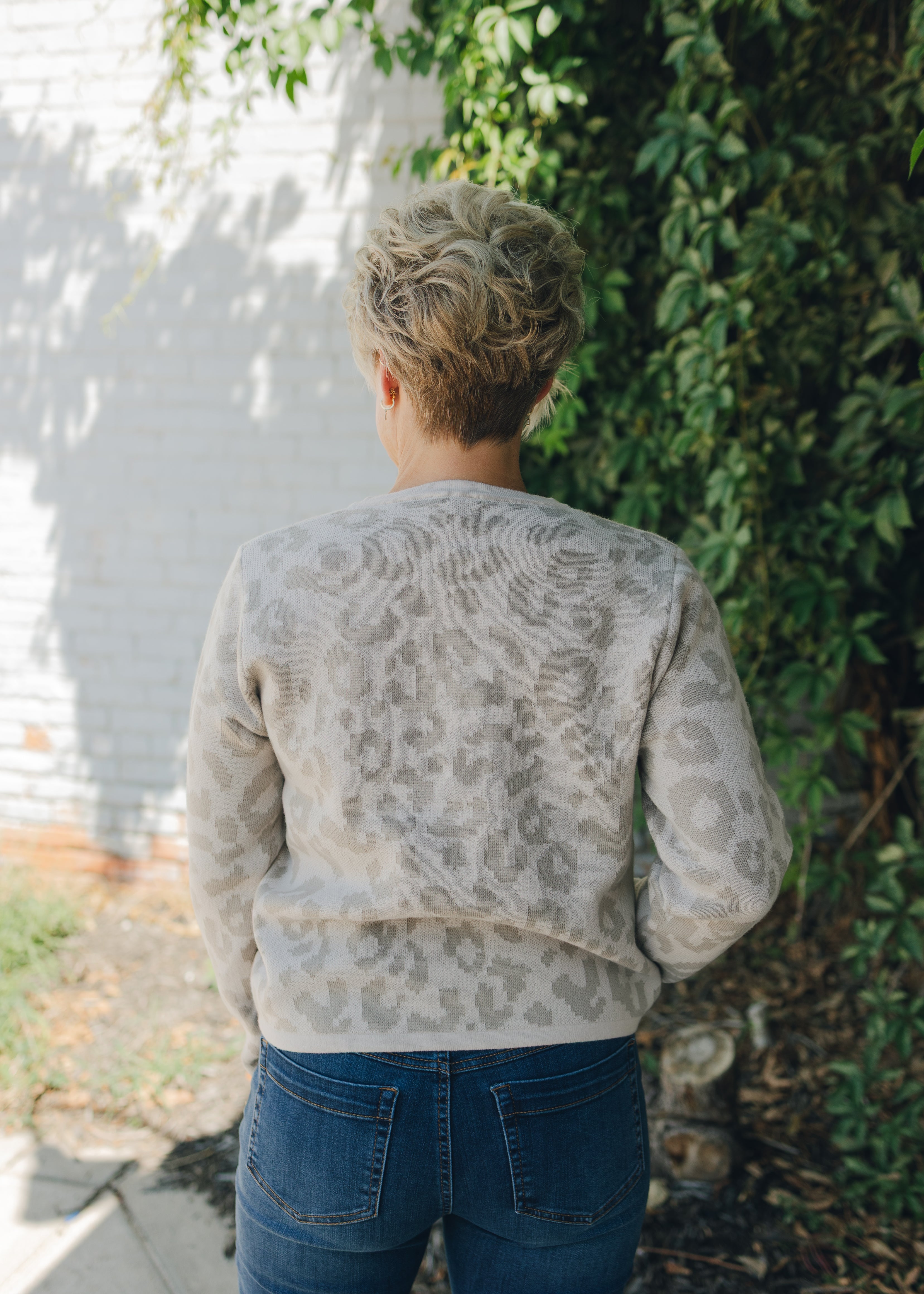 Button Down Leopard Sweater Cardigan - Beige