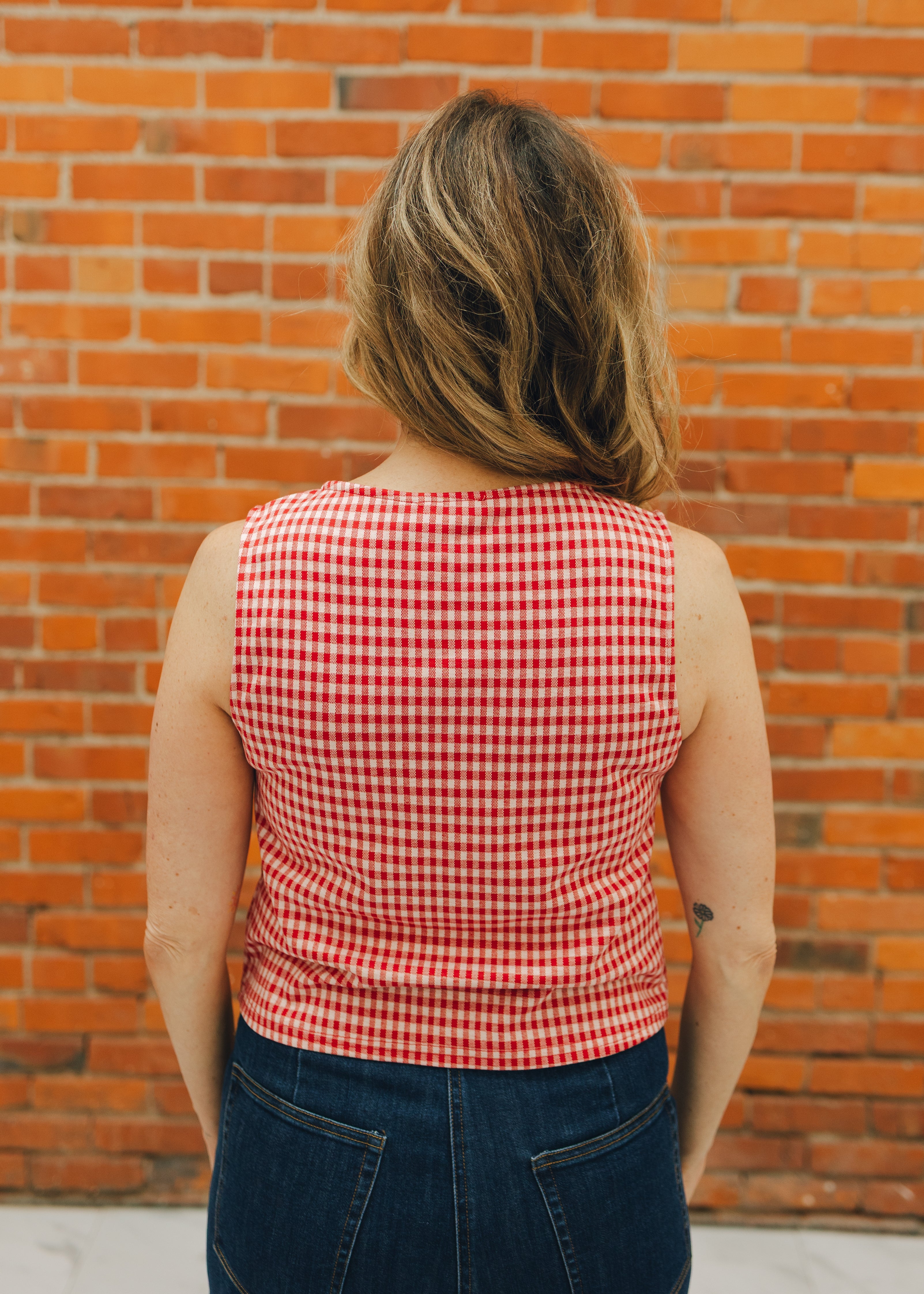 Button Down Gingham Sleeveless Top