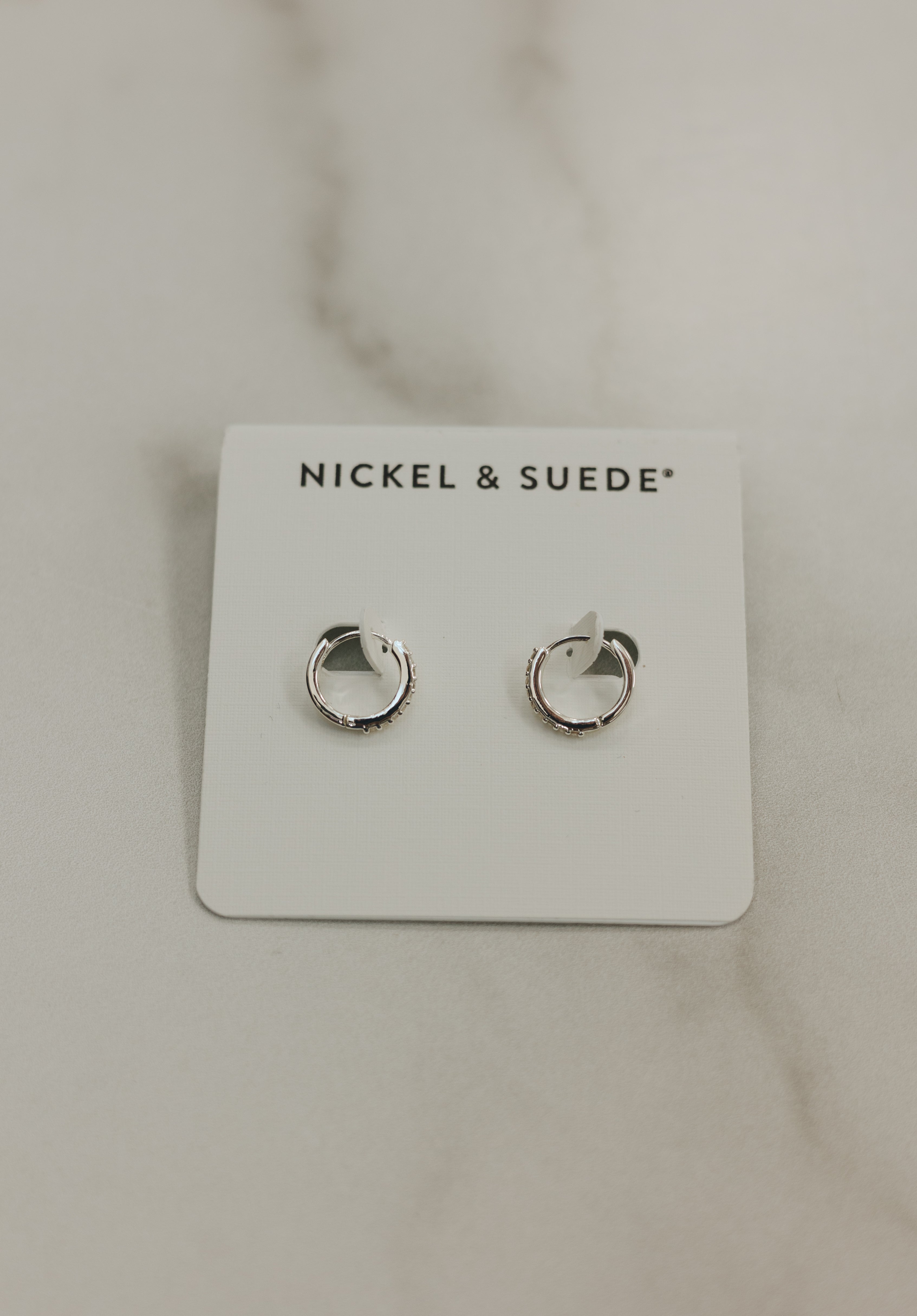 Nickel & Suede Silver Pave Hoops - Small