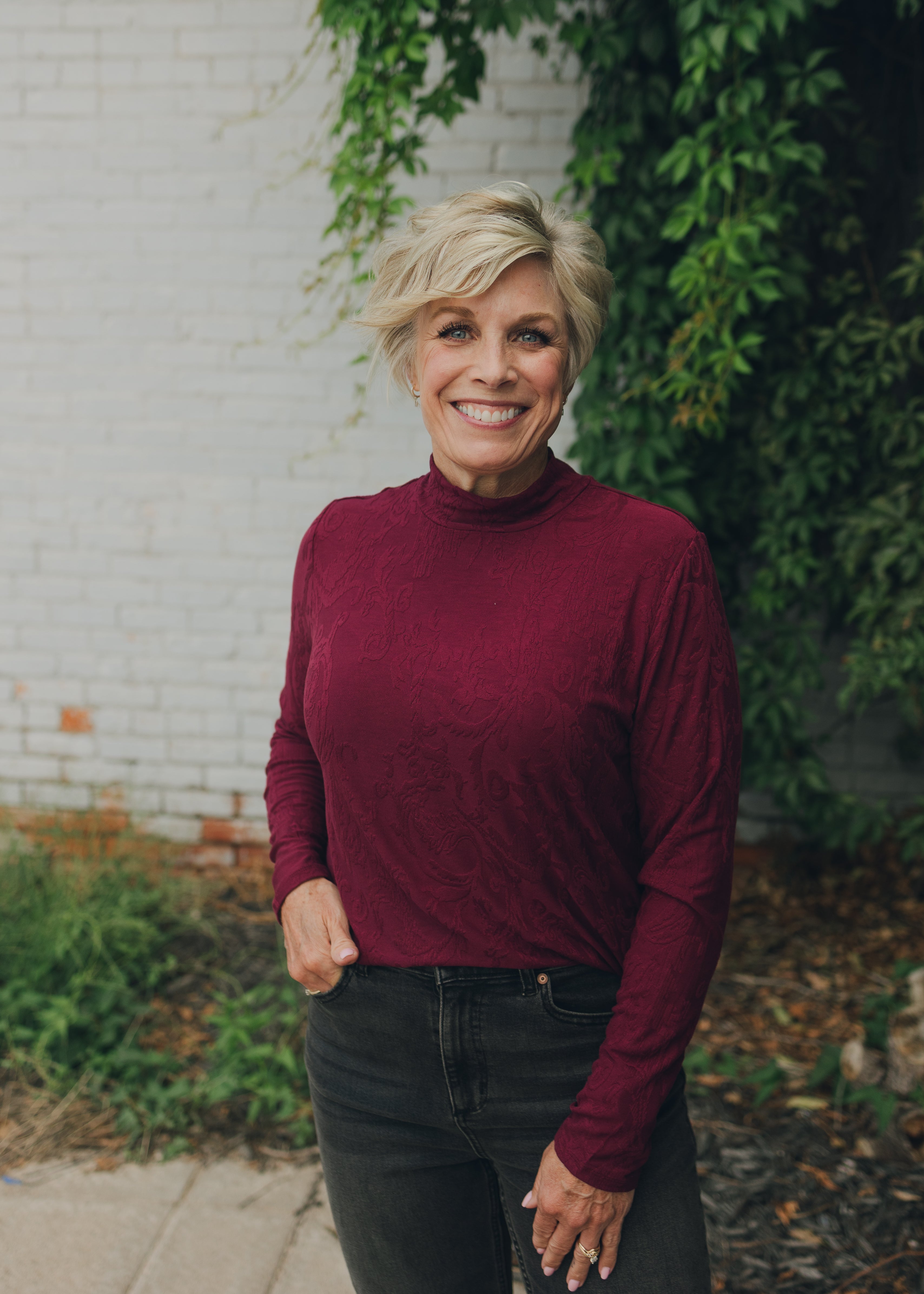 Tribal Mock Neck Top - Wine