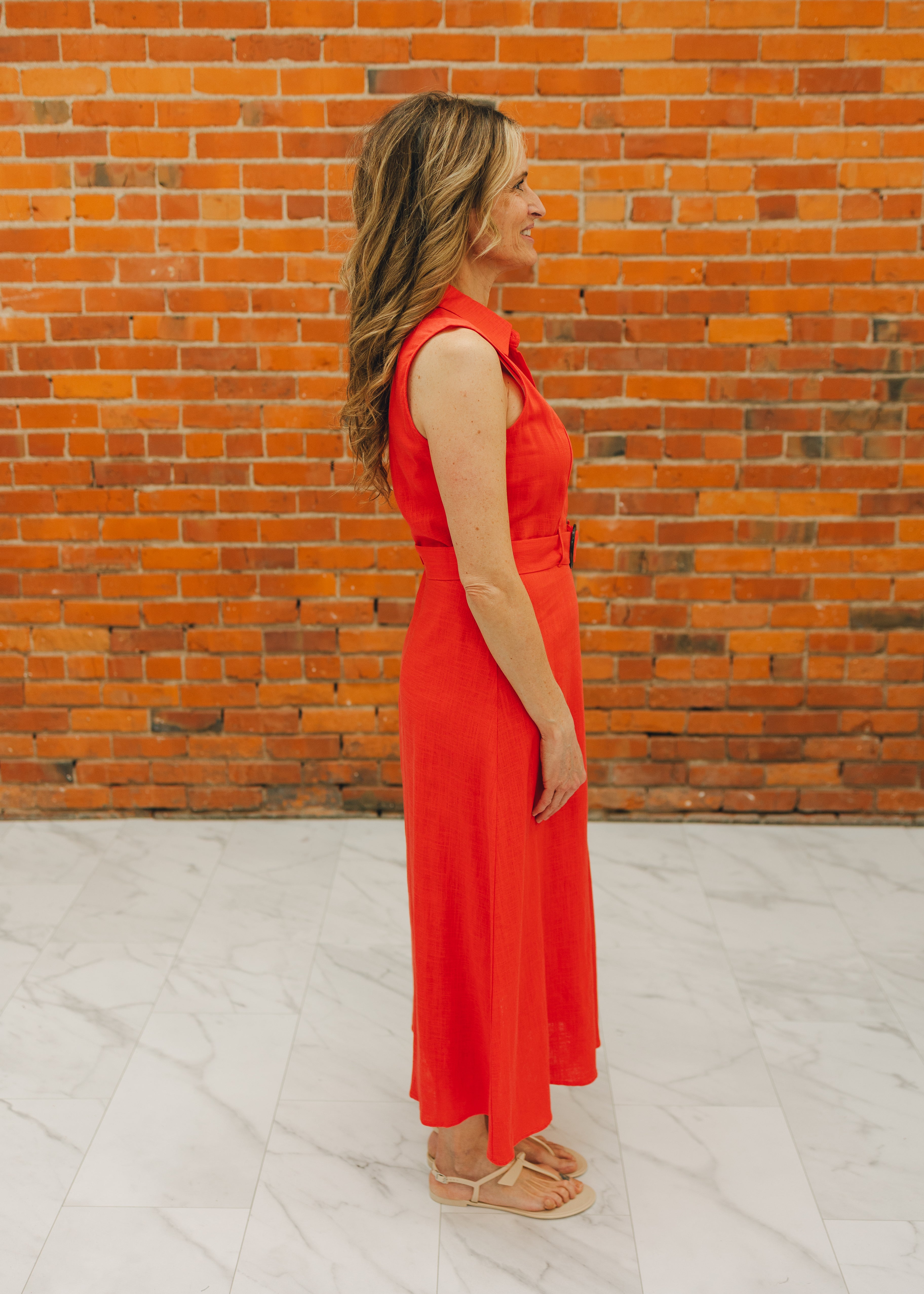 Sleeveless Belted Shirt Midi Dress