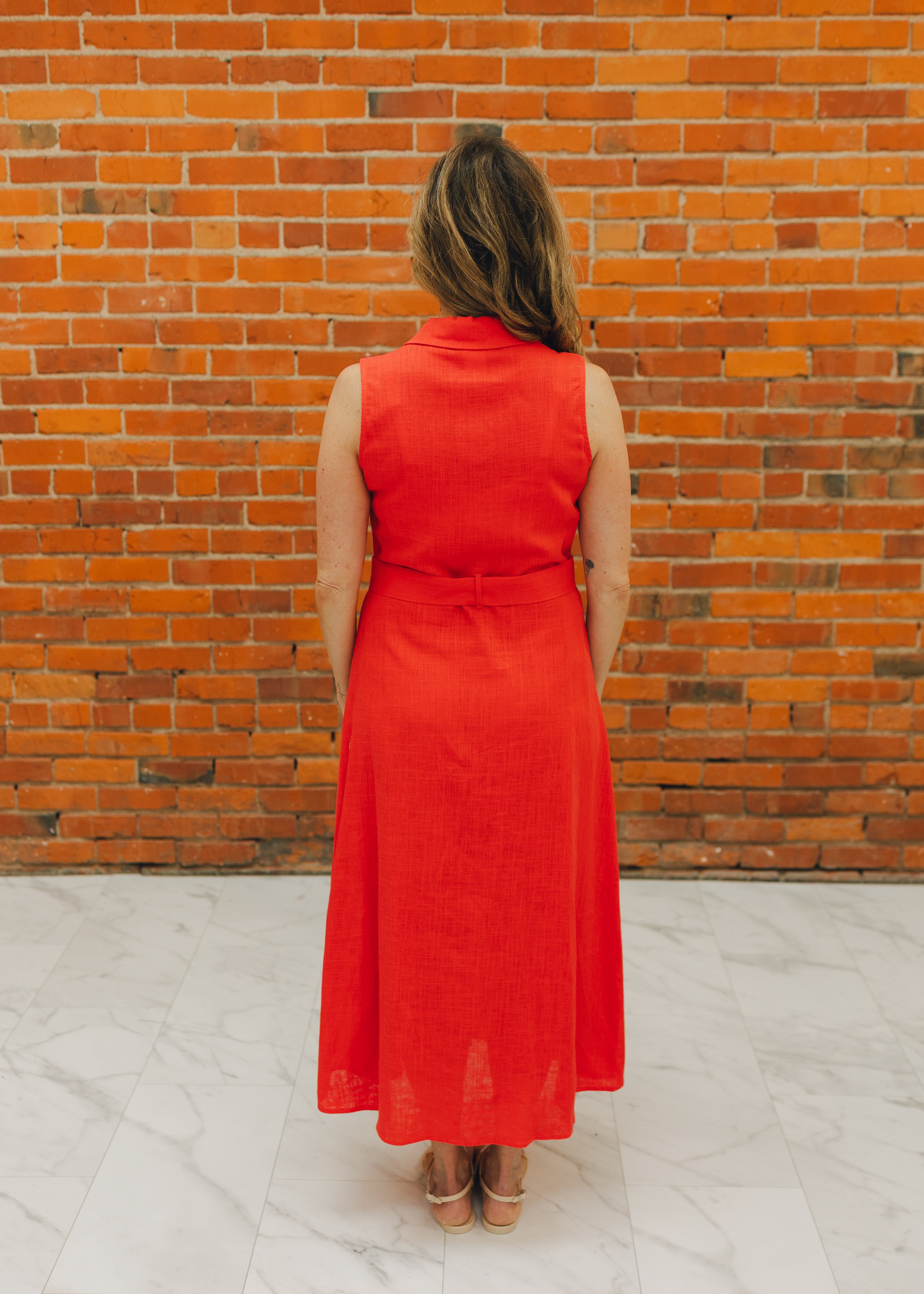 Sleeveless Belted Shirt Midi Dress