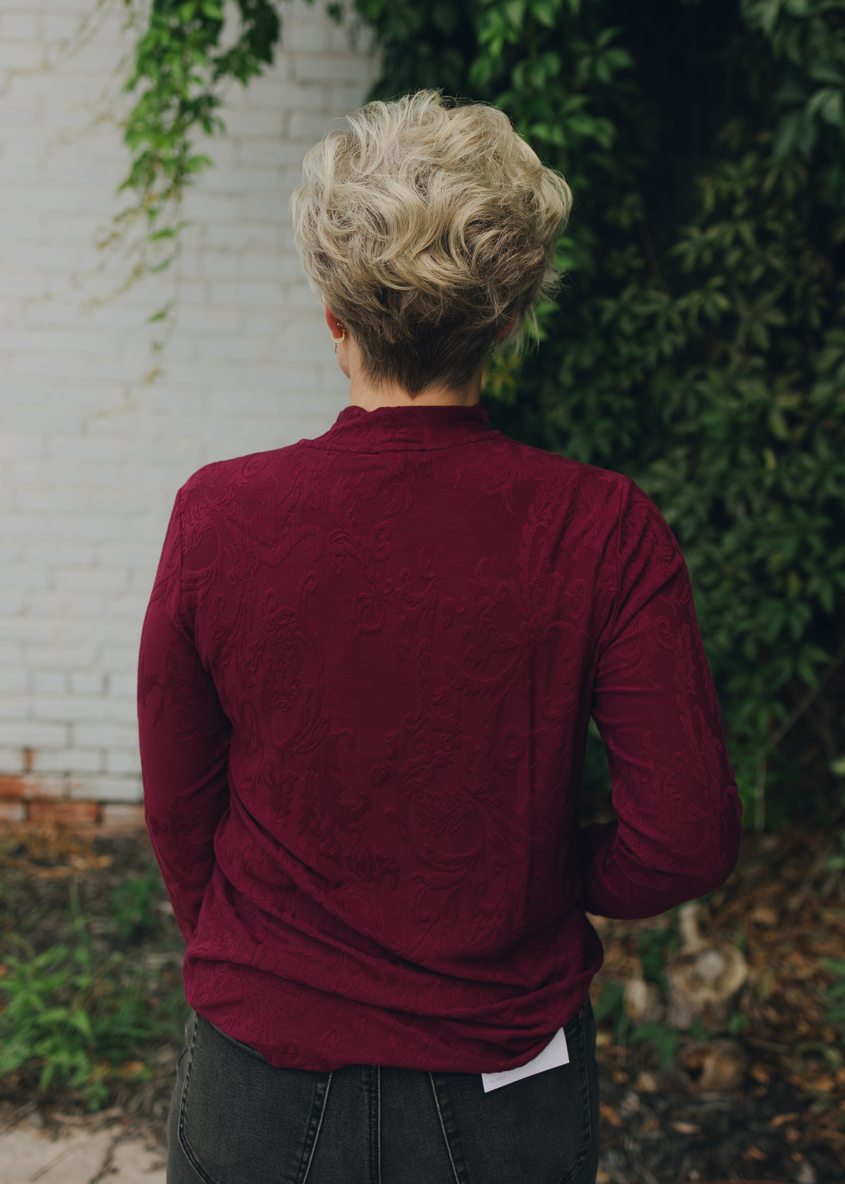 Tribal Mock Neck Top - Wine